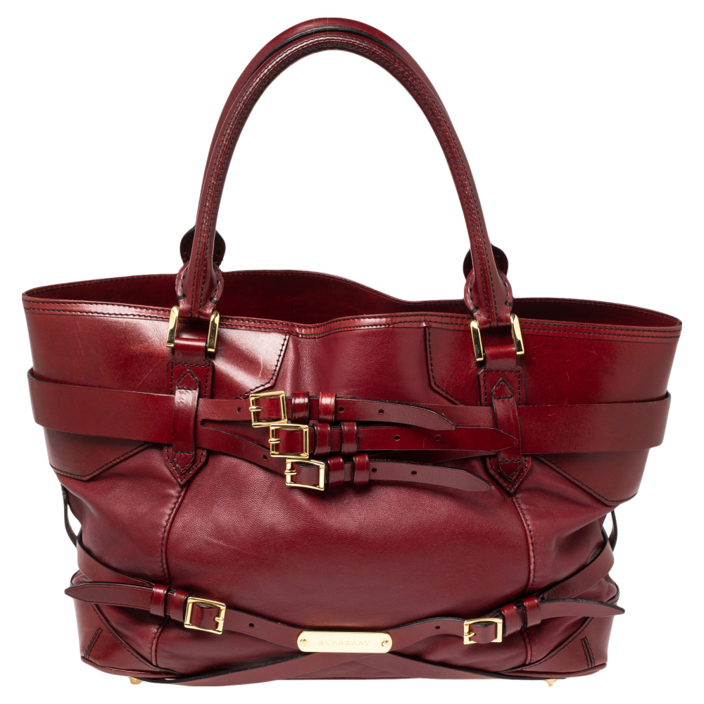Burberry Red Leather Medium Bridle Lynher Tote