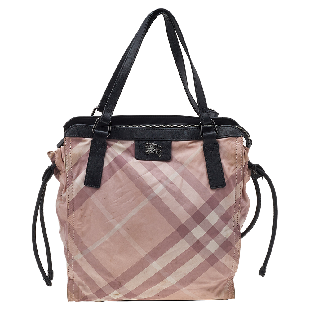 Burberry Pink/Black Nova Check Nylon And Leather Packable Tote