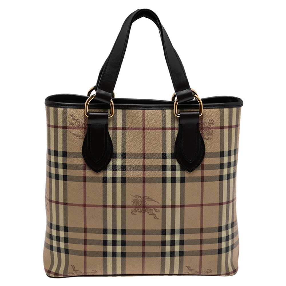 Burberry Dark Brown/Beige Haymarket Check Coated Canvas And Leather Regent Tote