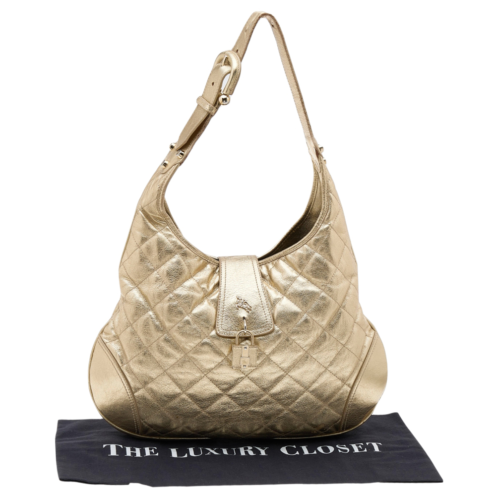 Burberry Metallic Gold Quilted Leather Brooke Hobo
