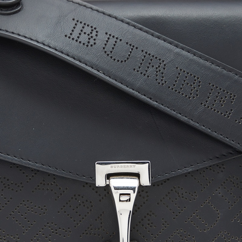 Burberry Black Logo Perforated Leather Small Macken Crossbody Bag