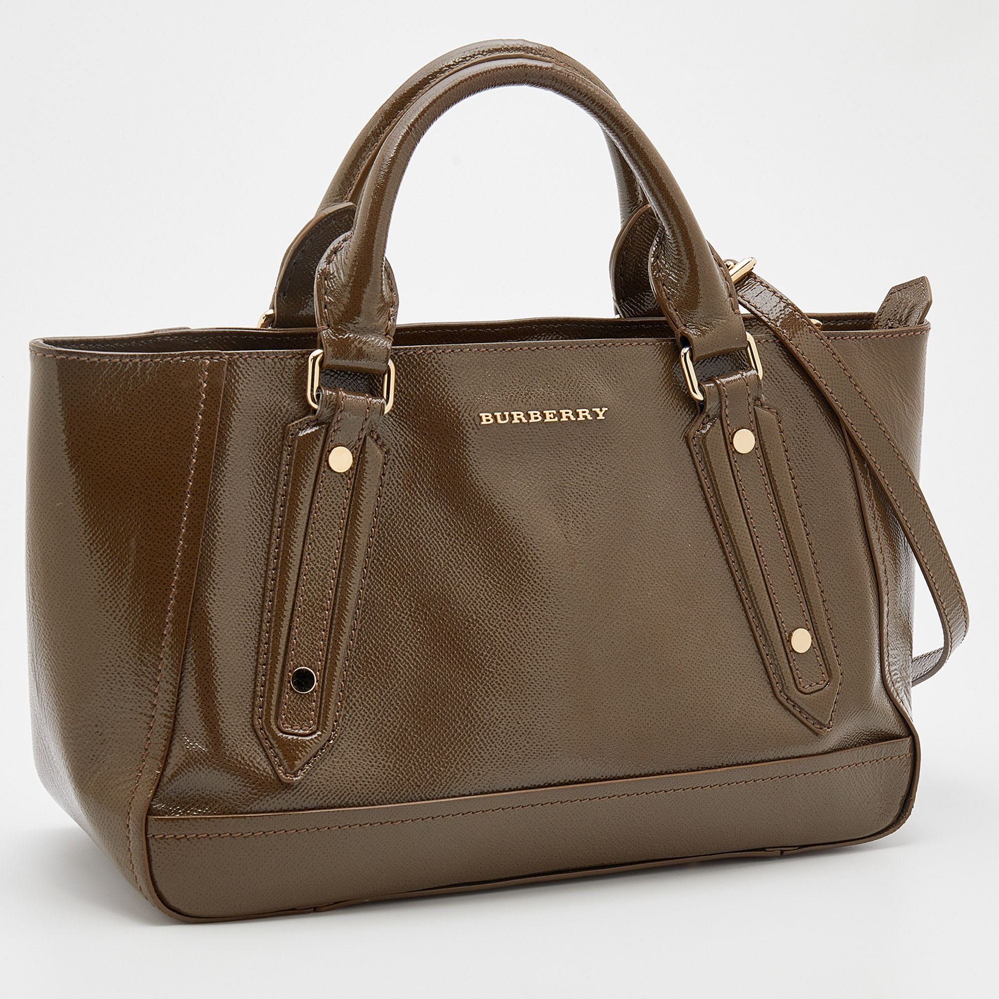 Burberry Brown Patent Leather Somerford Convertible Tote
