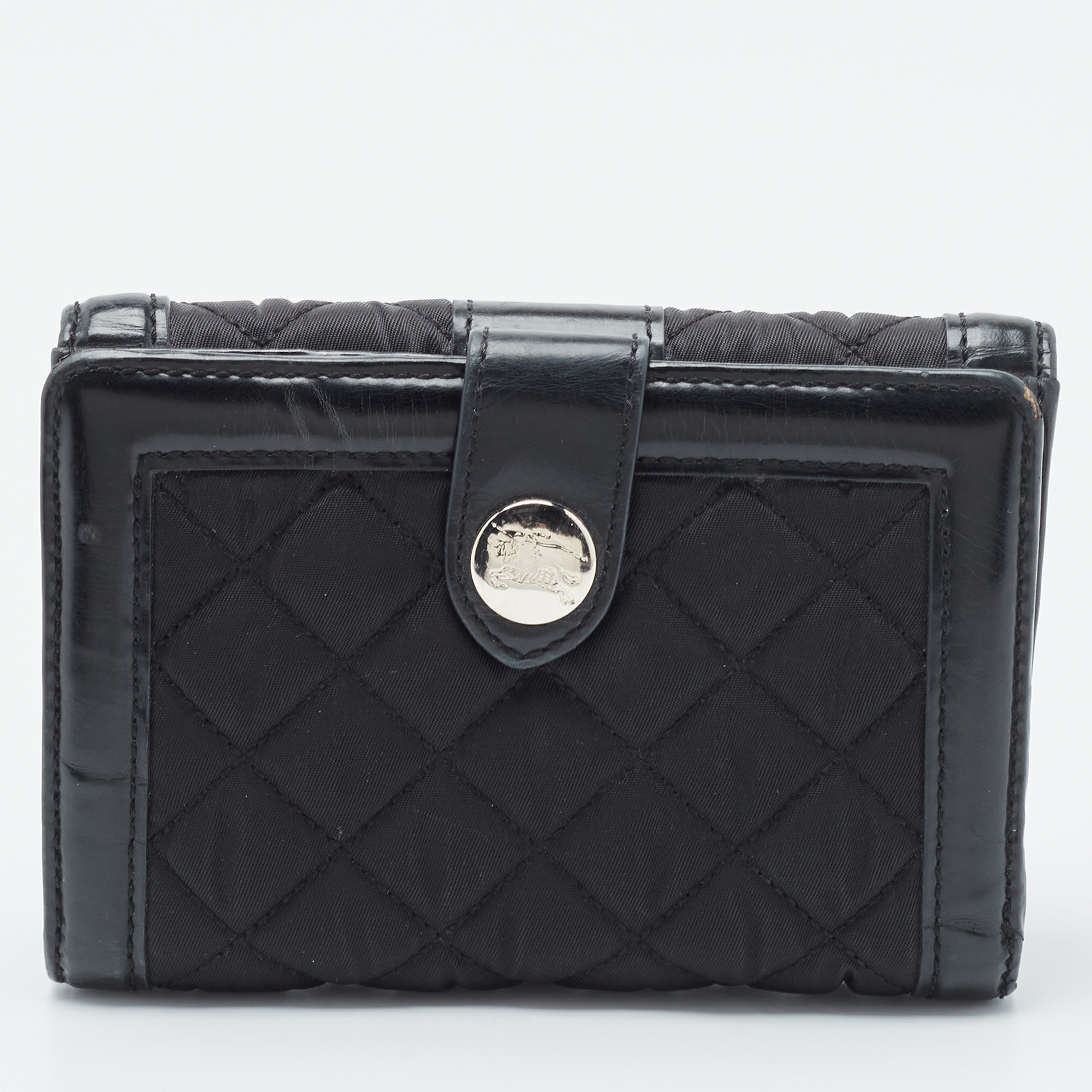 Burberry Black Nylon And Leather Compact Wallet