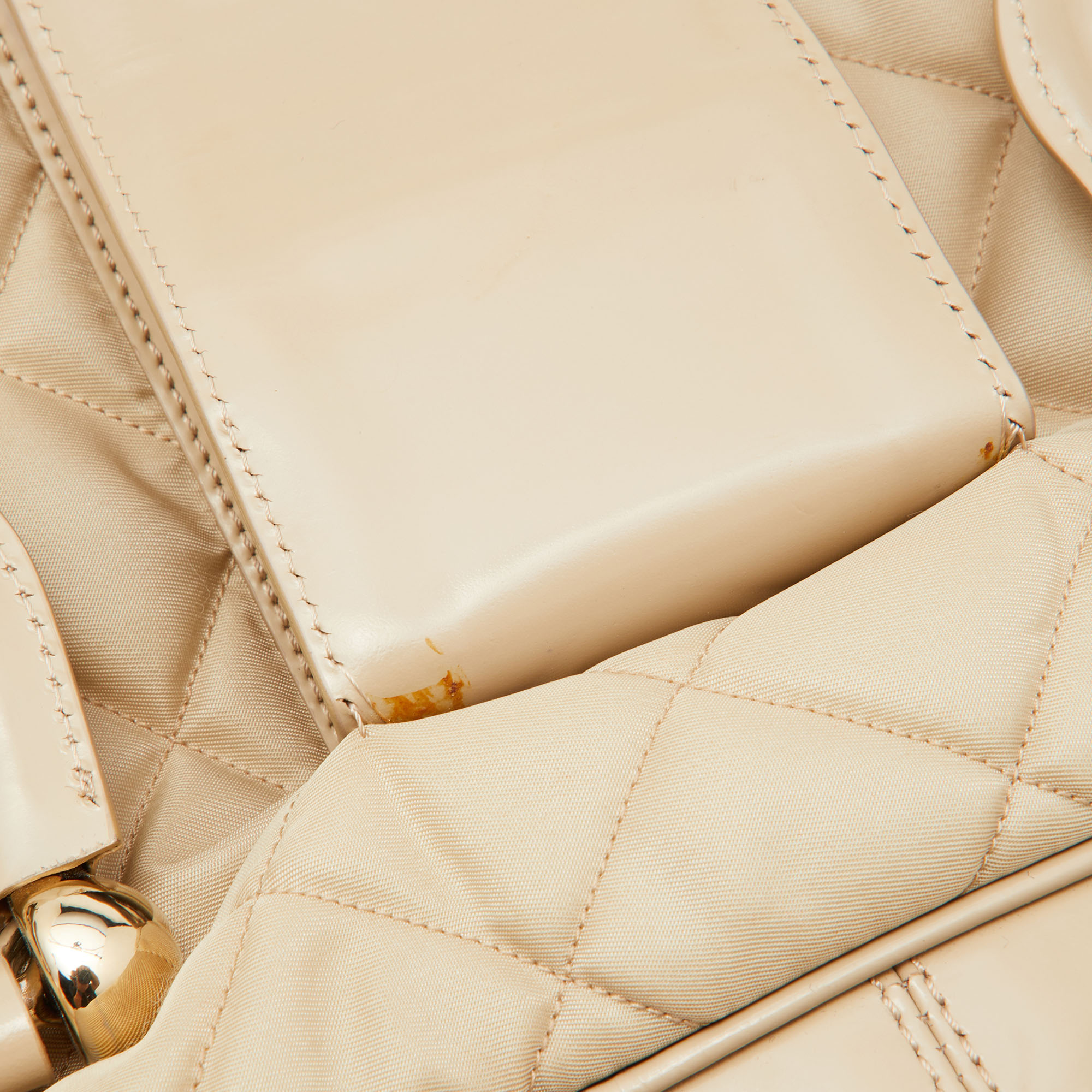 Burberry Beige Quilted Nylon And Patent Leather Manor Satchel