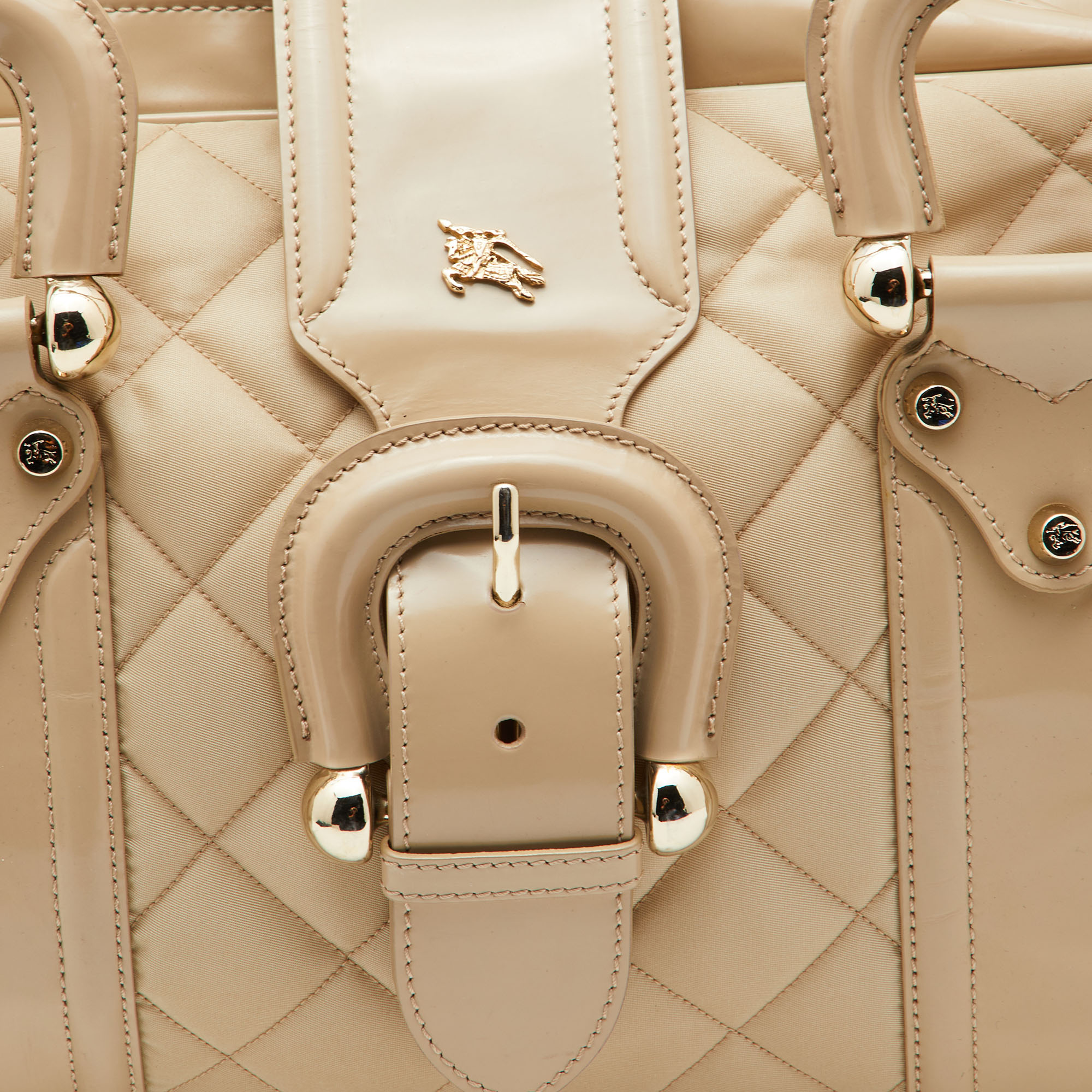 Burberry Beige Quilted Nylon And Patent Leather Manor Satchel