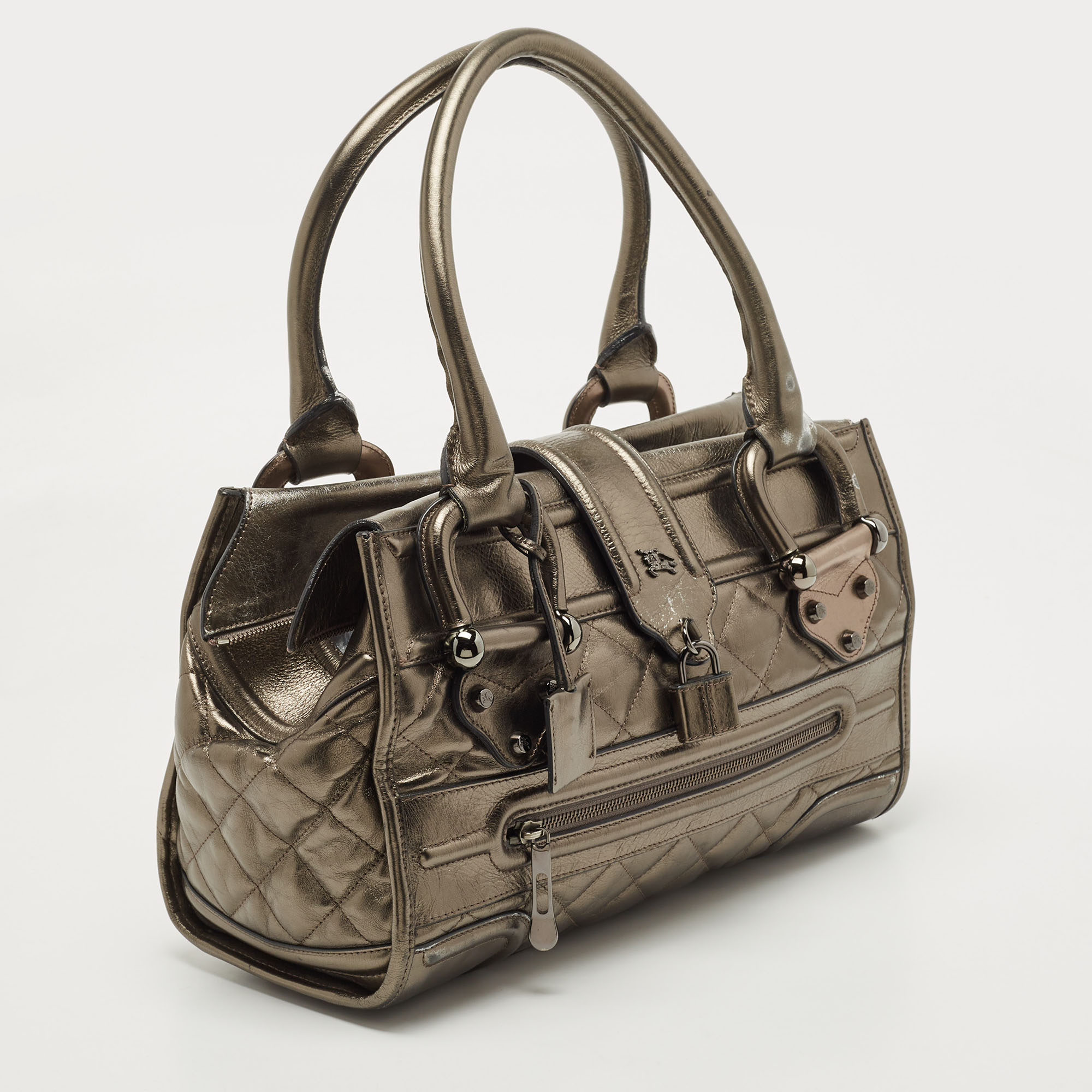 Burberry Metallic Quilted Leather Manor Satchel