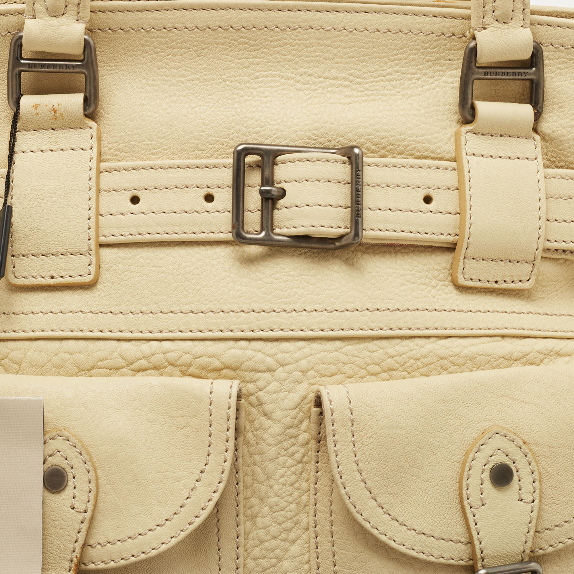 Burberry Light Yellow Leather Multiple Pocket Shoulder Bag