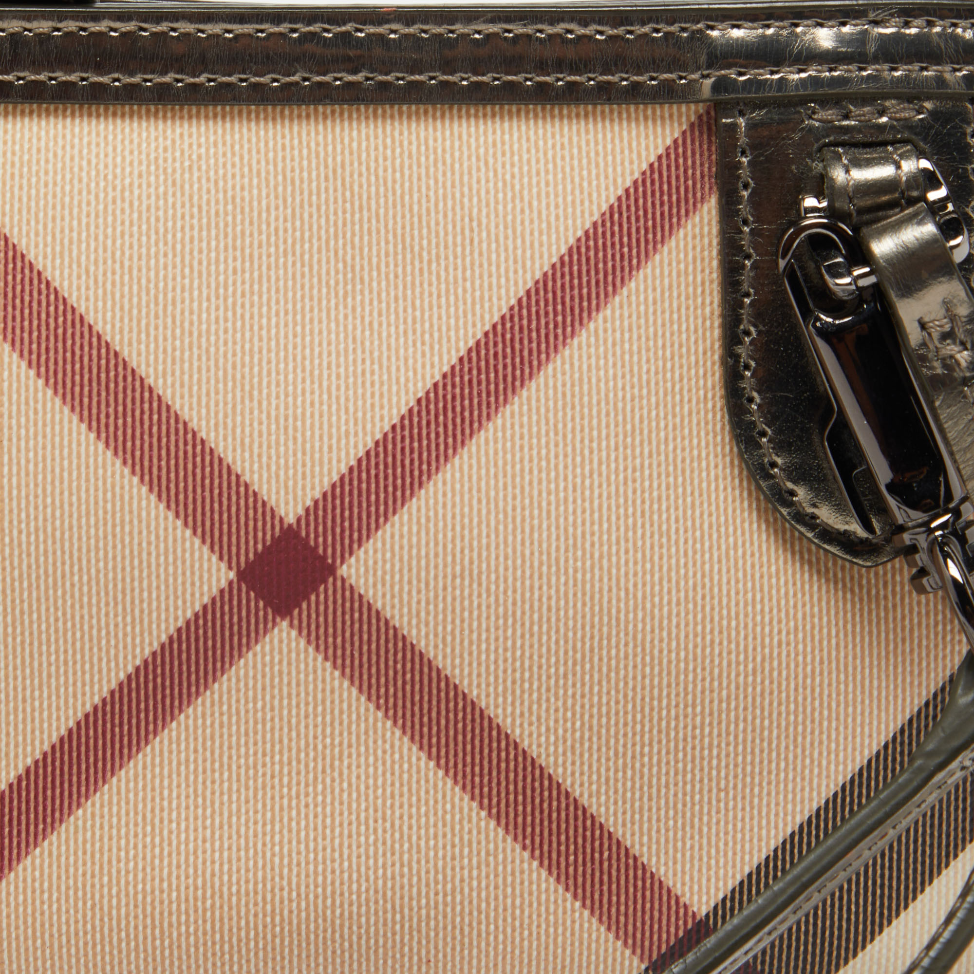 Burberry Beige Nova Check Coated Canvas And Patent Leather Zip Wristlet Clutch