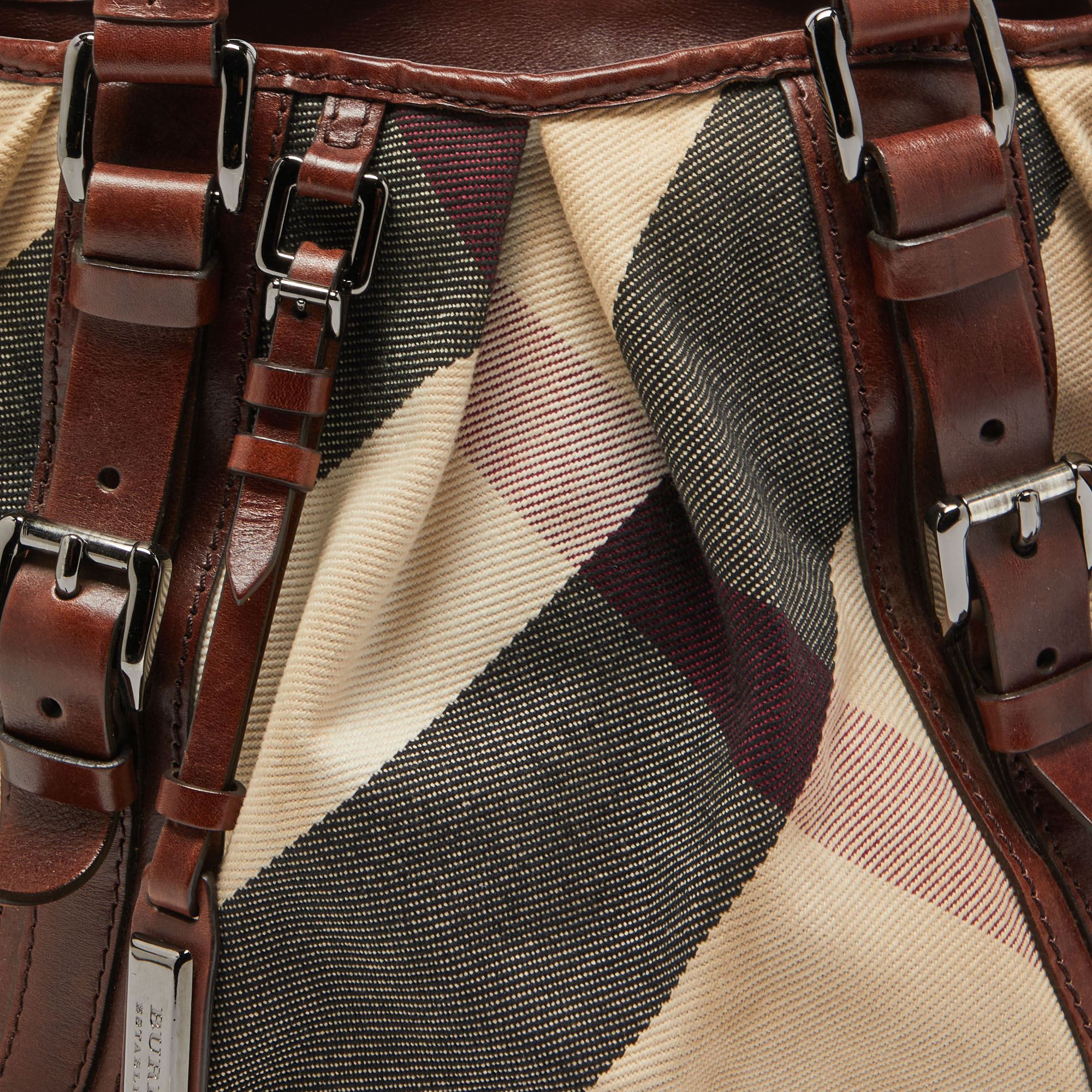 Burberry Beige/Brown Mega Check Canvas And Leather Lowry Tote