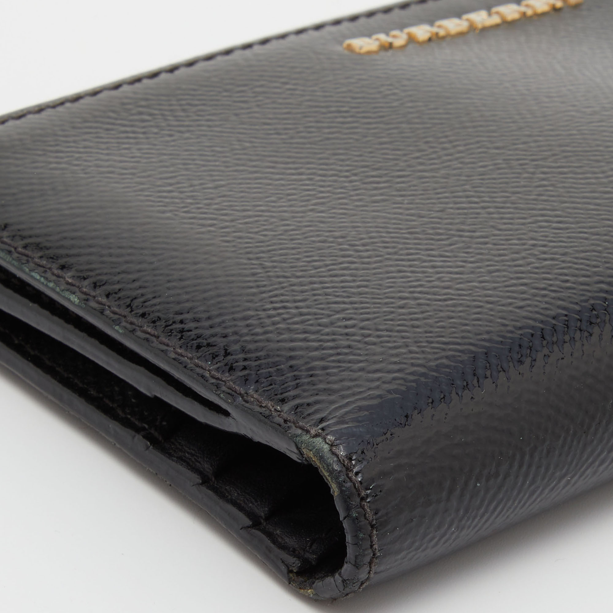 Burberry Black Patent Leather Long Zip Wallet