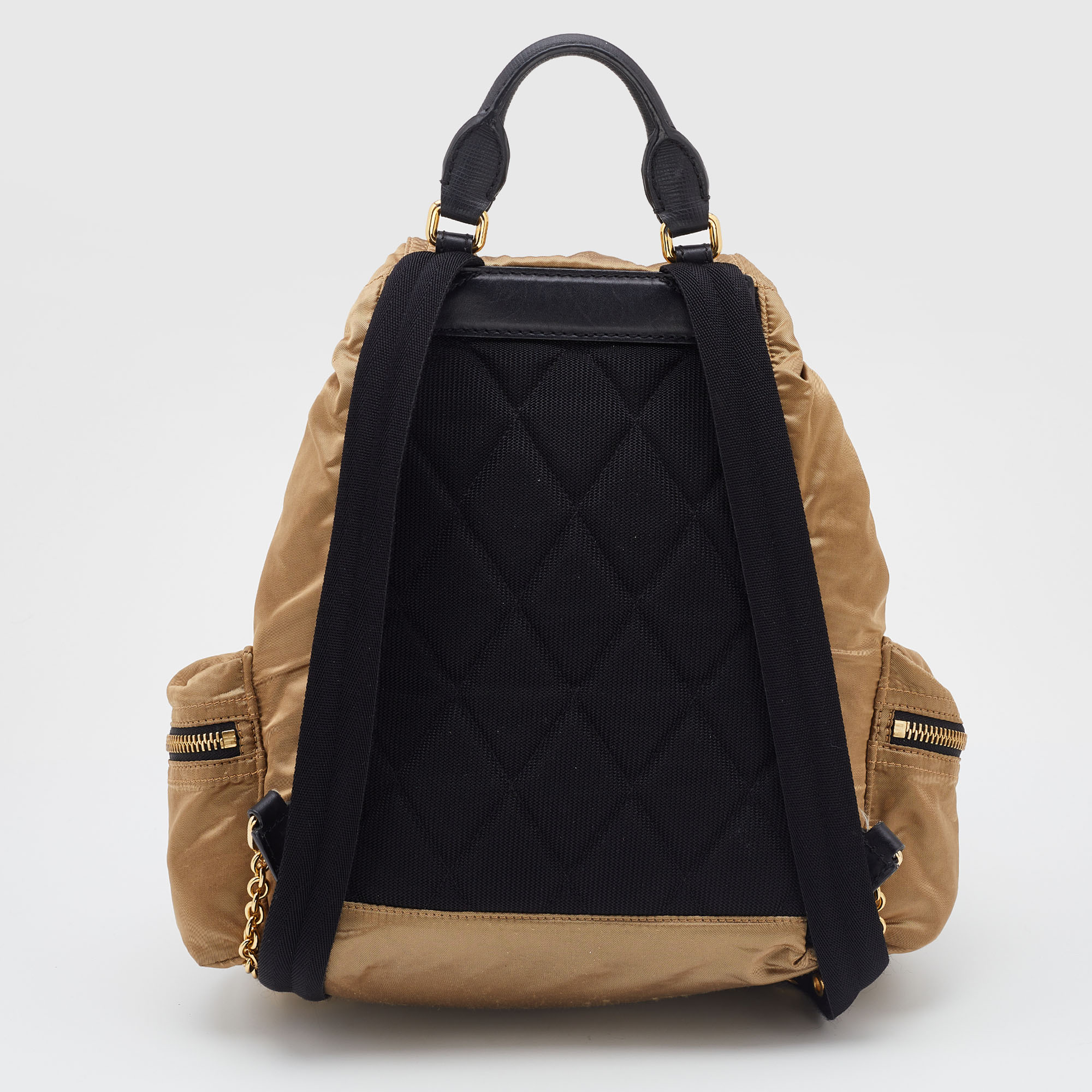 Burberry Gold/Black Nylon And Leather Rucksack Backpack