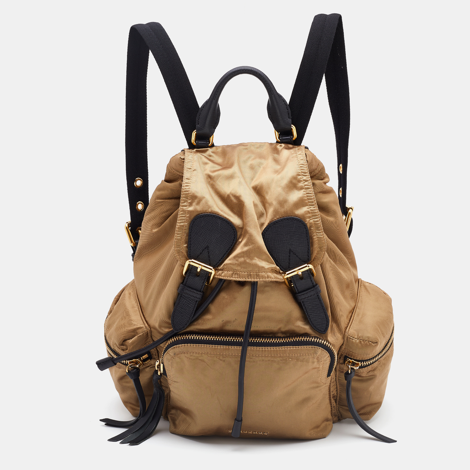 Burberry Gold/Black Nylon And Leather Rucksack Backpack