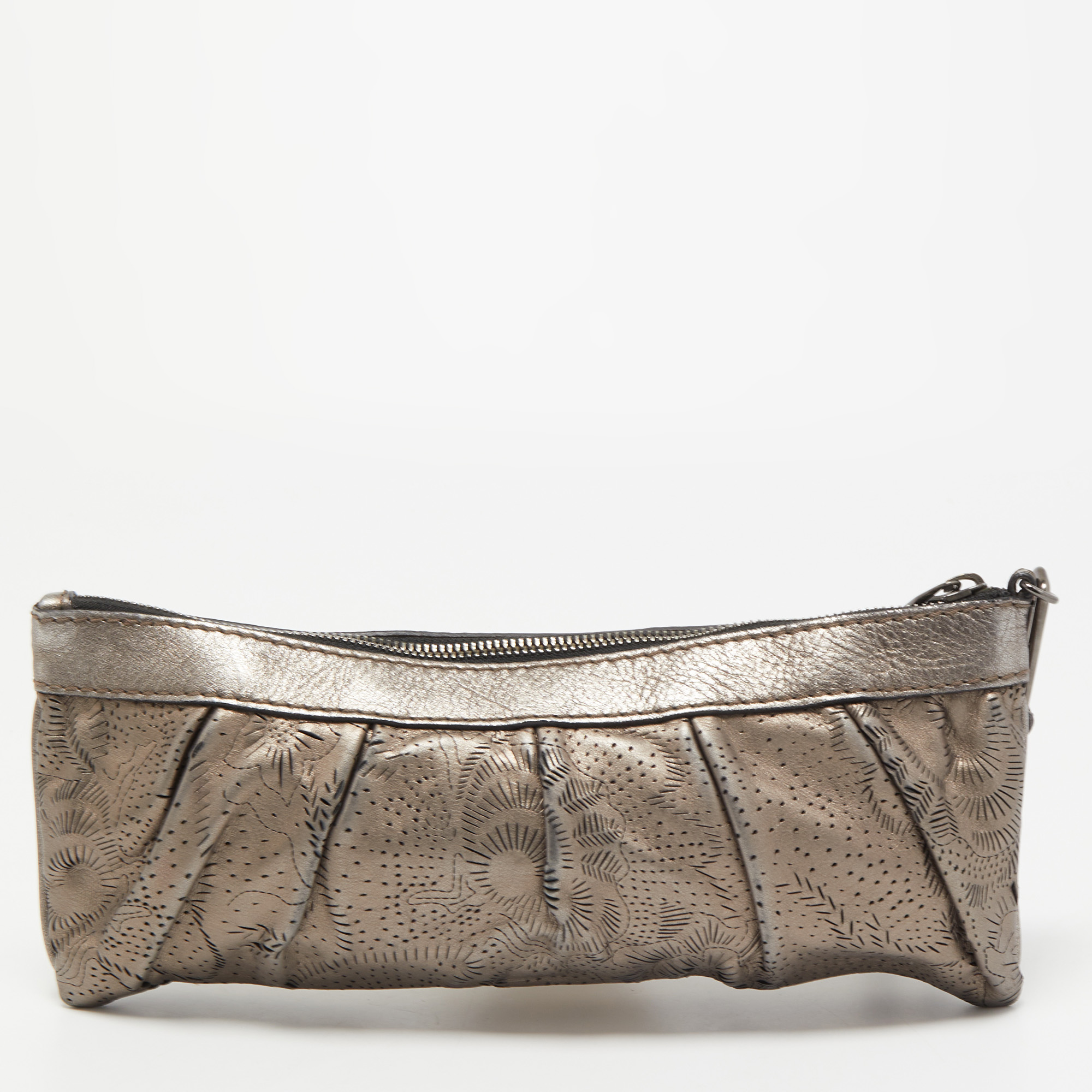 Burberry Metallic Perforated Floral Leather Wristlet Pouch
