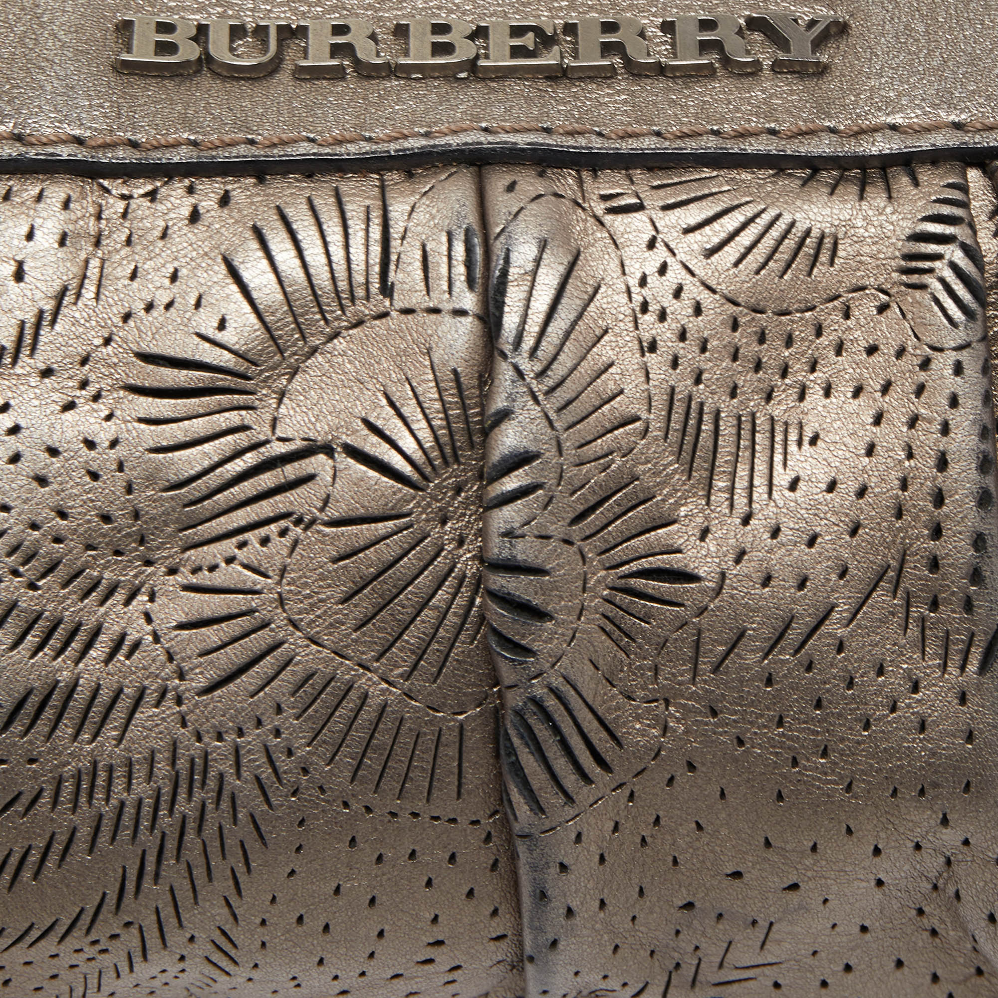 Burberry Metallic Perforated Floral Leather Wristlet Pouch