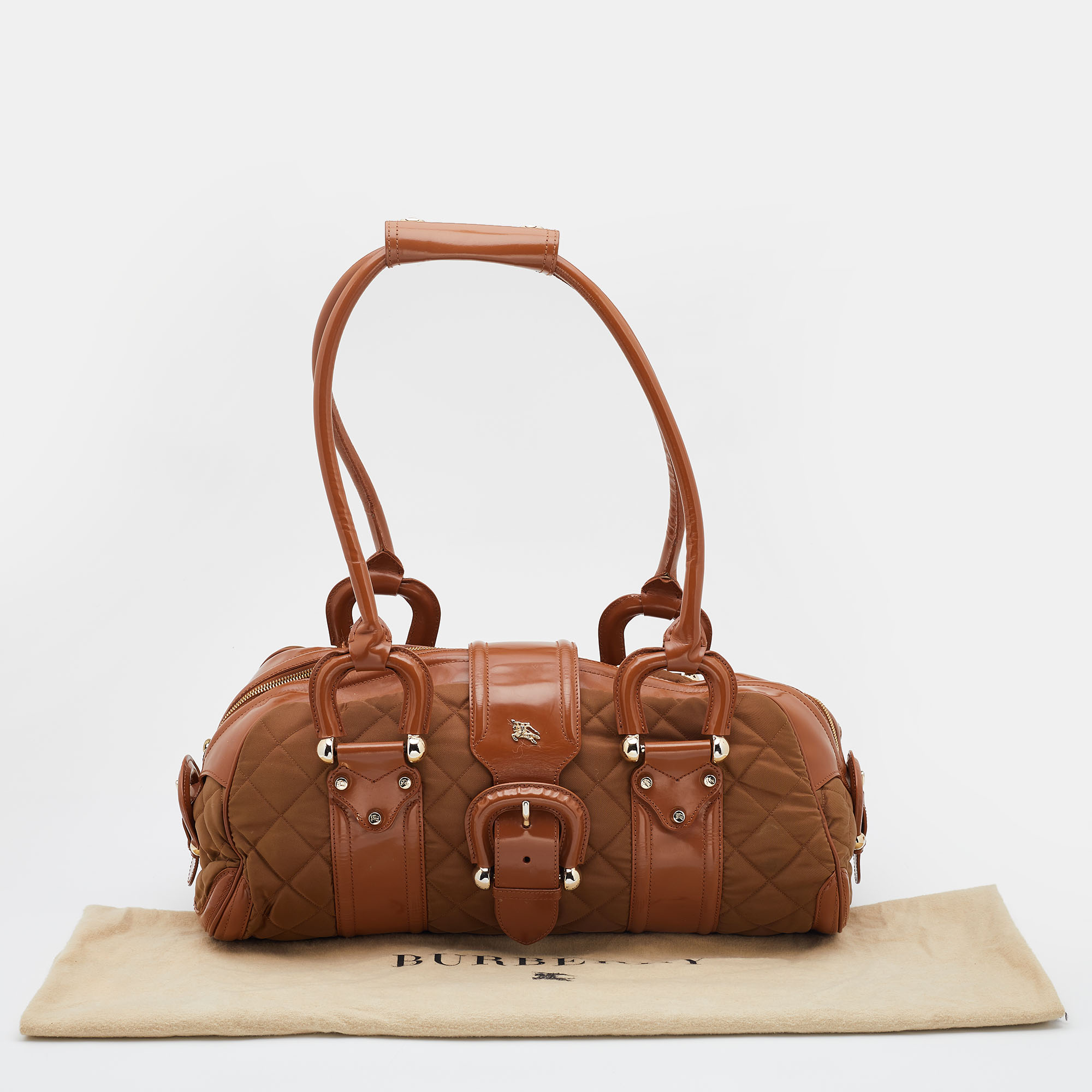 Burberry Brown/Tan Nylon And Leather Large Manor Satchel