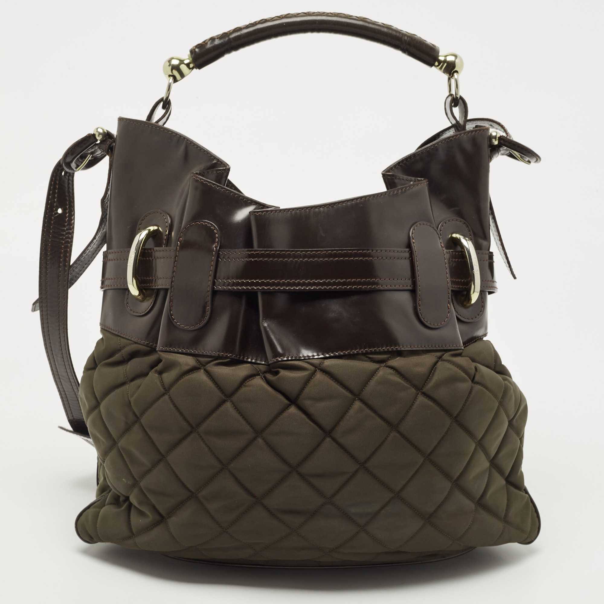 Burberry Brown/Khaki Quilted Nylon And Leather Bromley Hobo