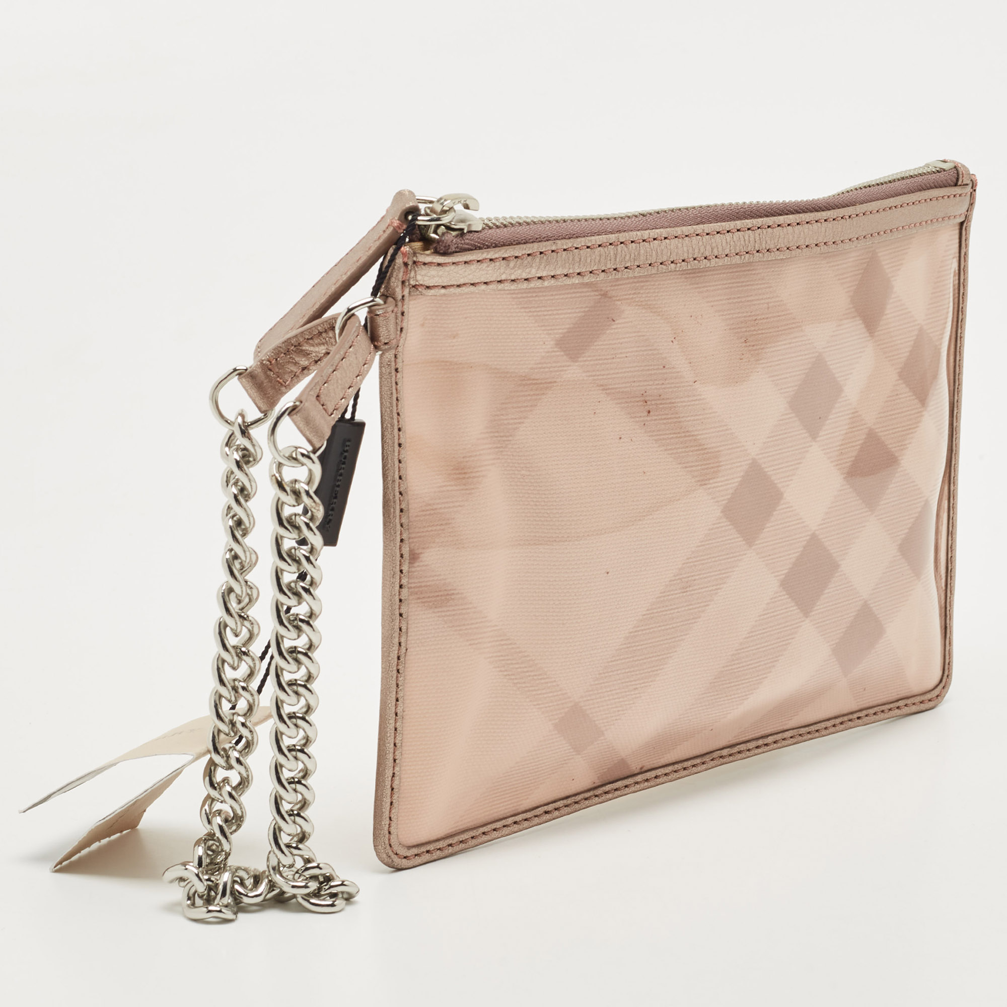Burberry Metallic Beige/Cleart PVC And Leather Trim Wristlet Pouch