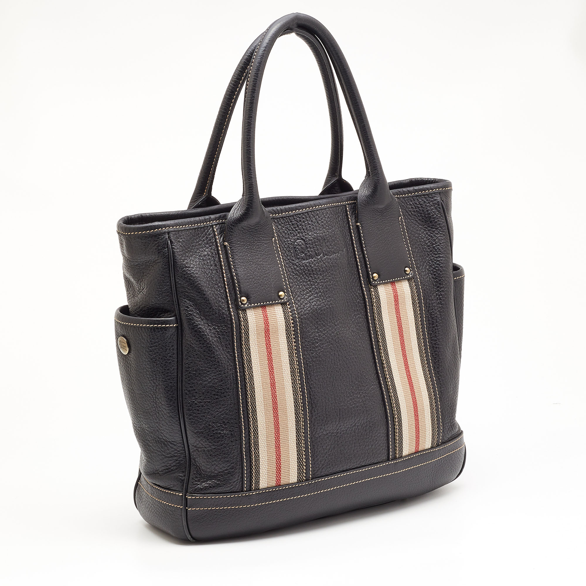 Burberry Black Leather Top Zip Tote