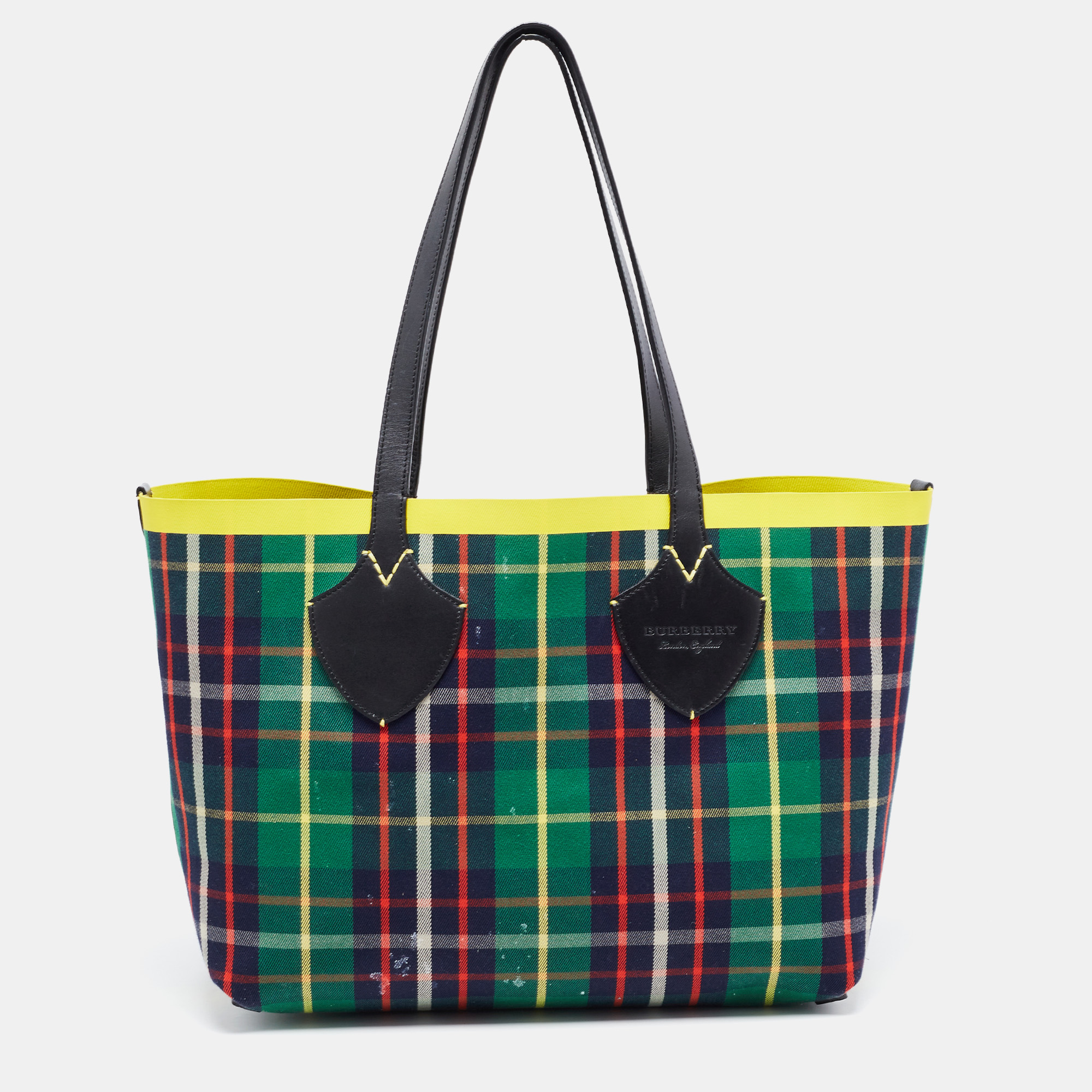 Burberry Dark Blue/Red Check Canvas Medium Reversible Giant Tote