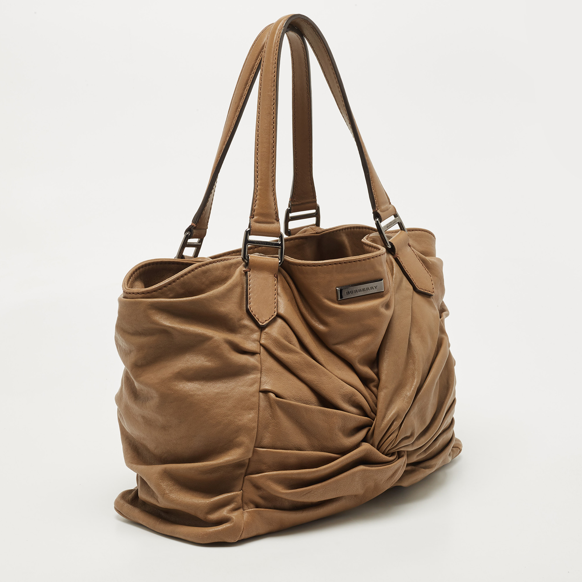 Burberry Tan Pleated Leather Tote