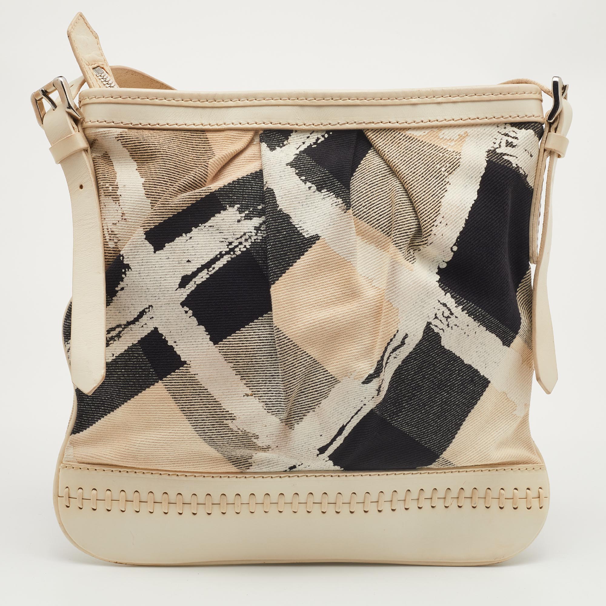 Burberry Cream/Black House Check Coated Canvas And Leather Crossbody Bag
