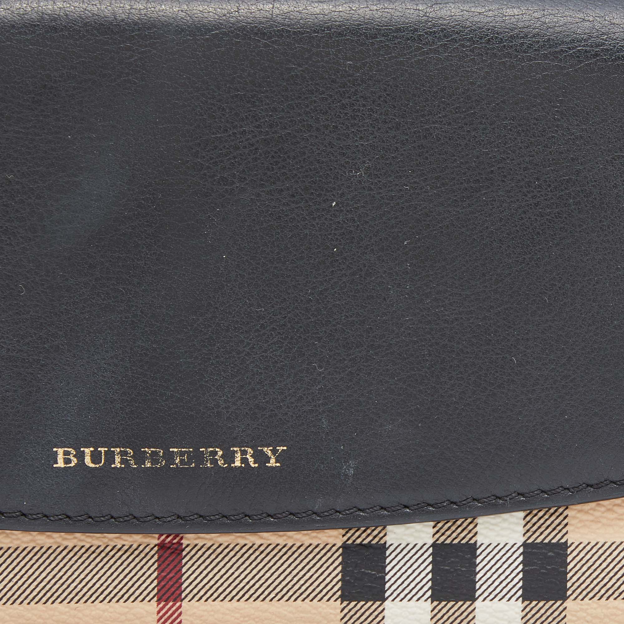 Burberry Black/Beige Haymarket Check PVC And Leather Flap Continental Wallet