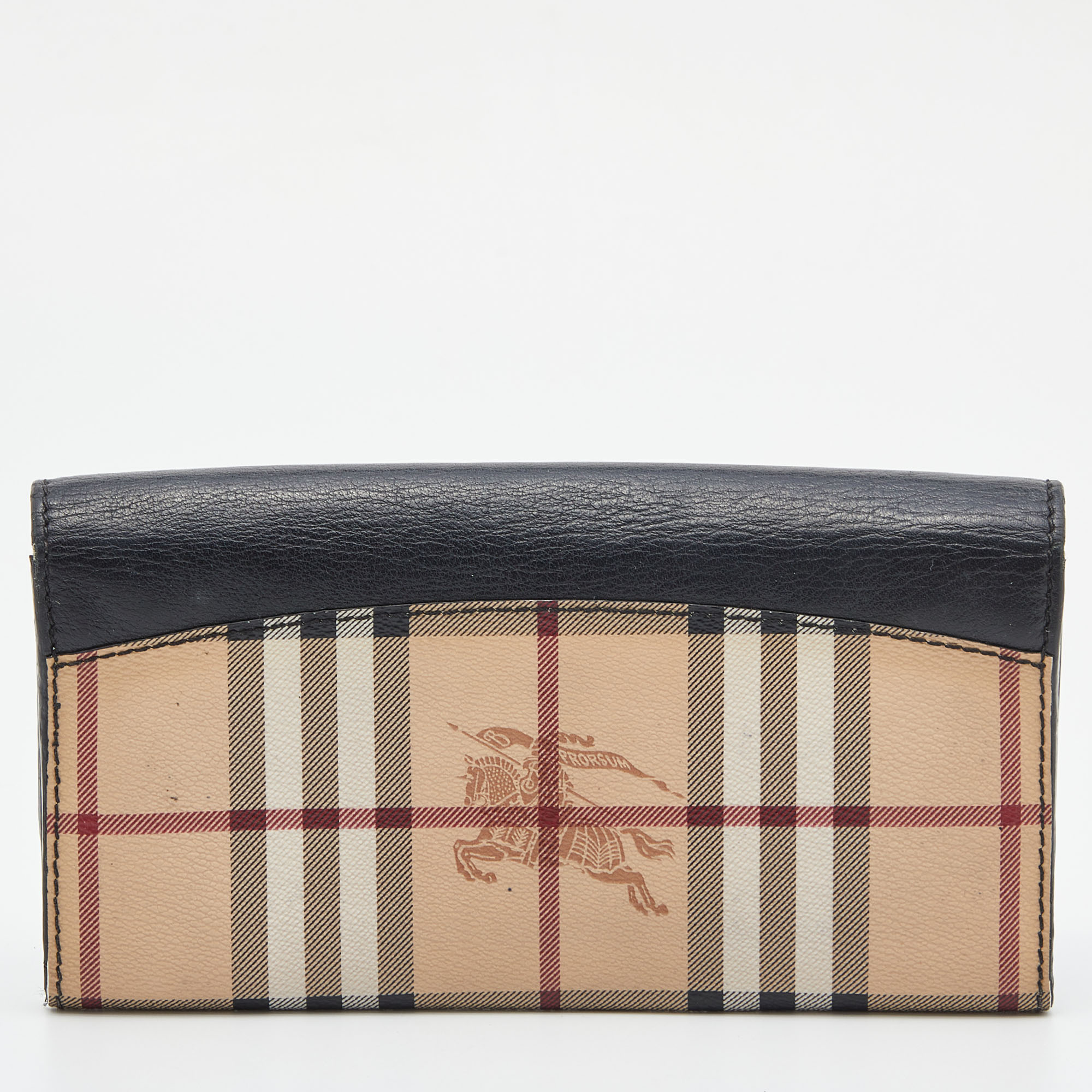 Burberry Black/Beige Haymarket Check PVC And Leather Flap Continental Wallet