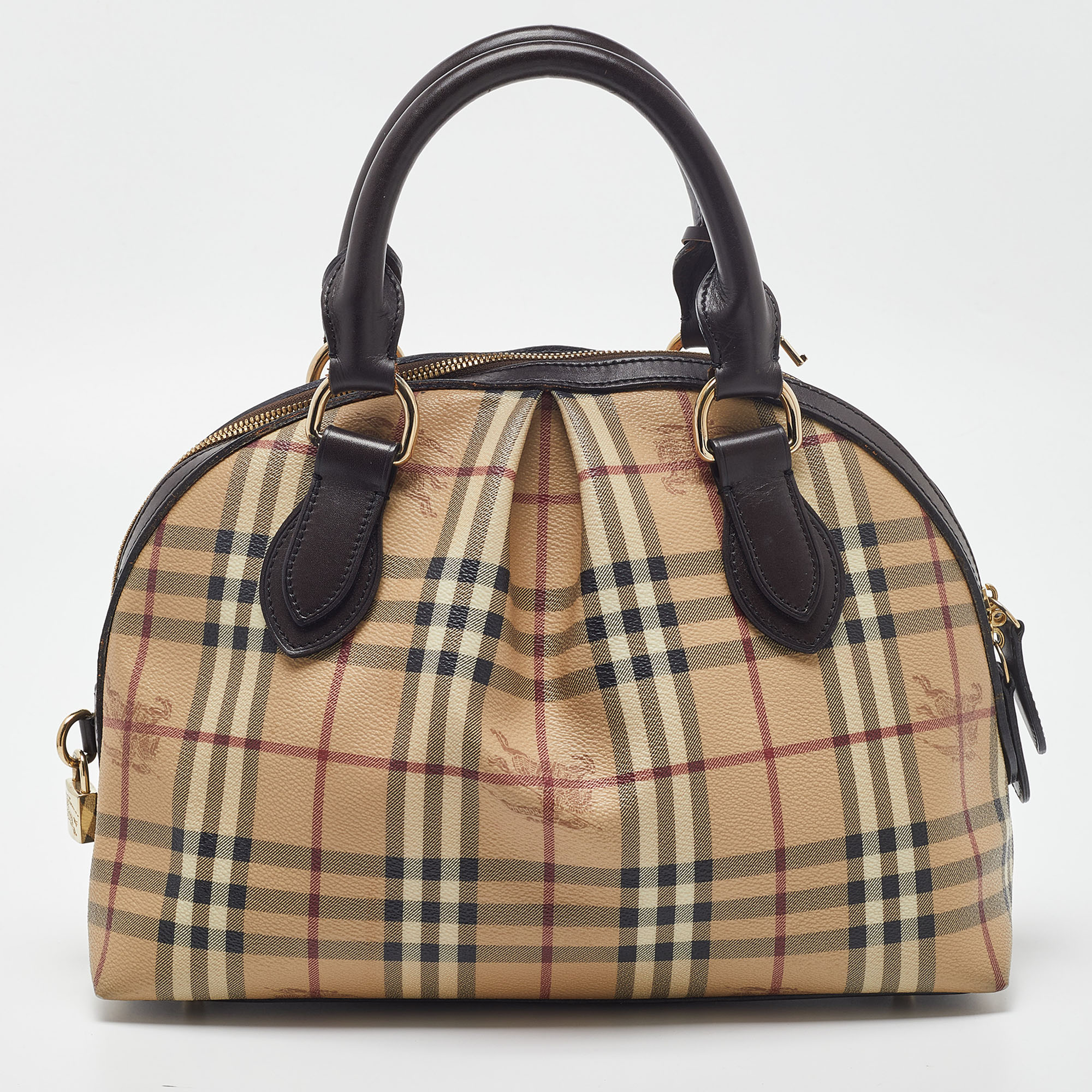Burberry Beige/Brown Haymarket Check PVC And Leather Thornley Satchel