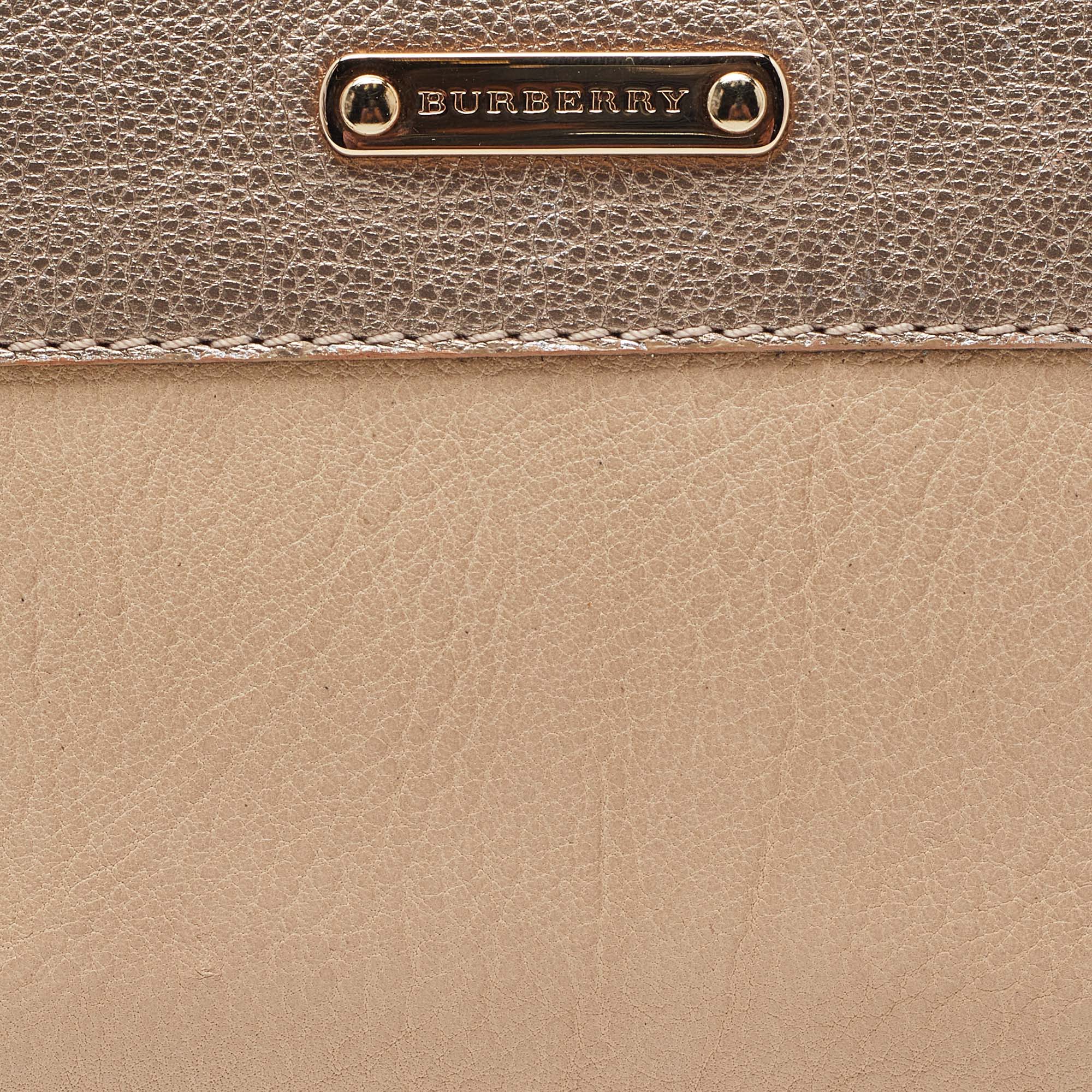 Burberry Beige/Gold Leather Double Zip Chain Wallet