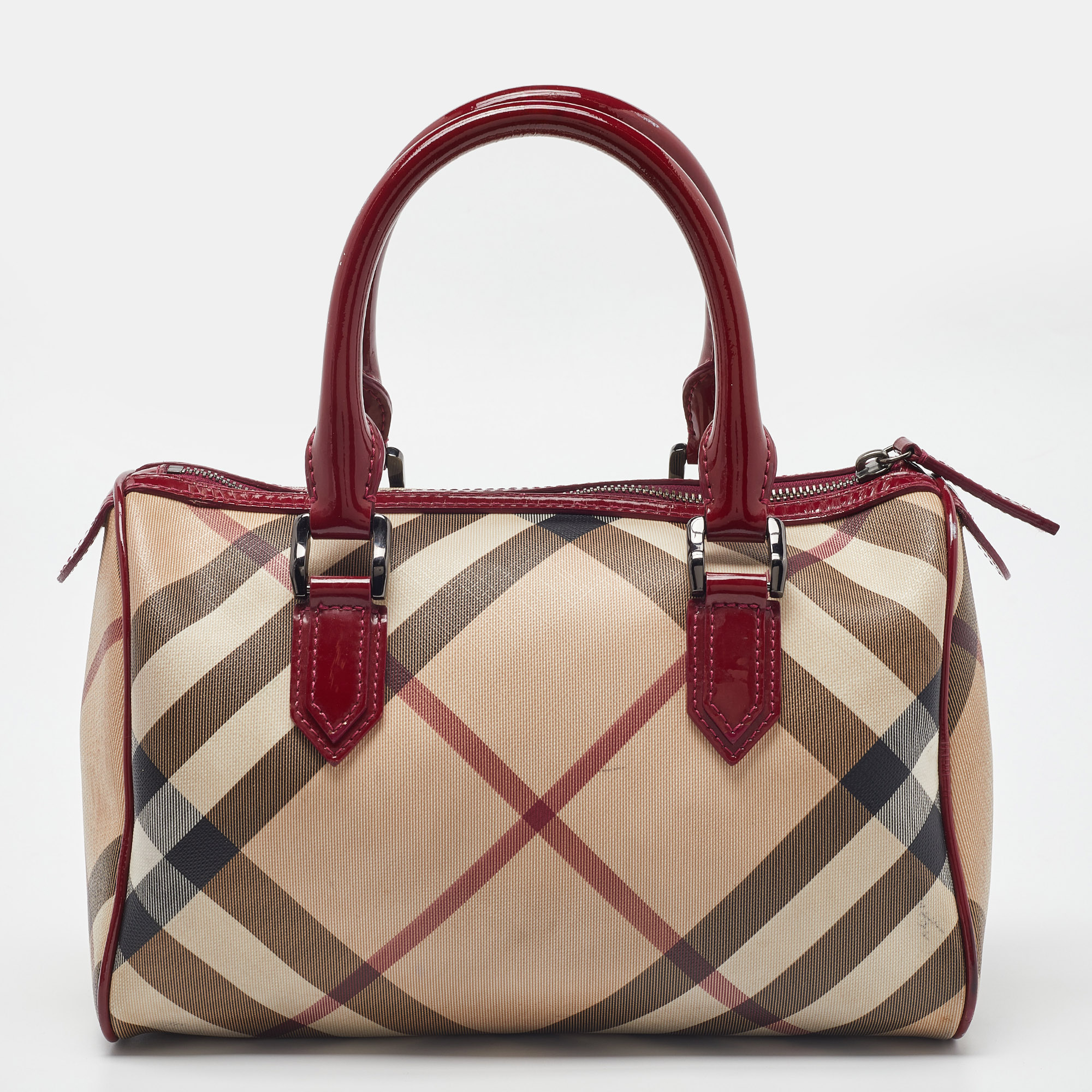 Burberry Red Nova Check PVC And Patent Leather Chester Boston Bag