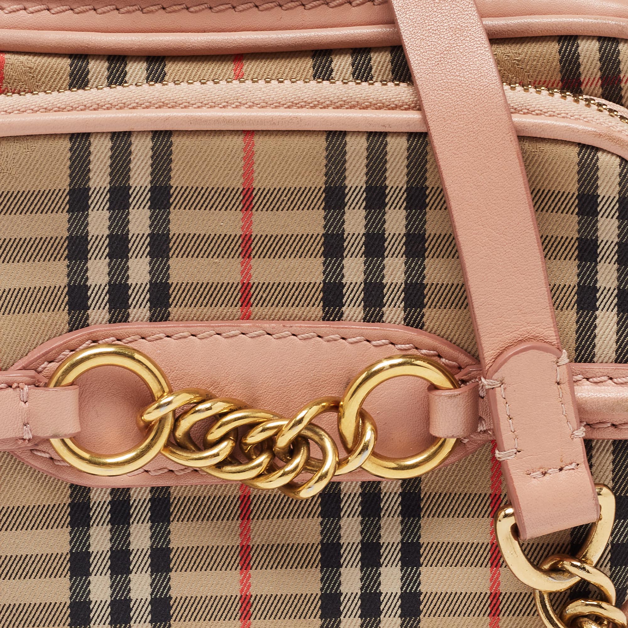 Burberry Beige/Pink 1983 Knight Check Canvas And Leather Link Camera Bag