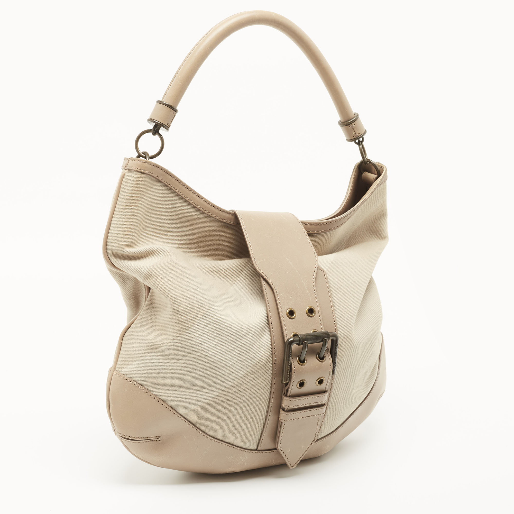 Burberry Taupe Supernova Canvas And Leather Buckle Belted Hobo