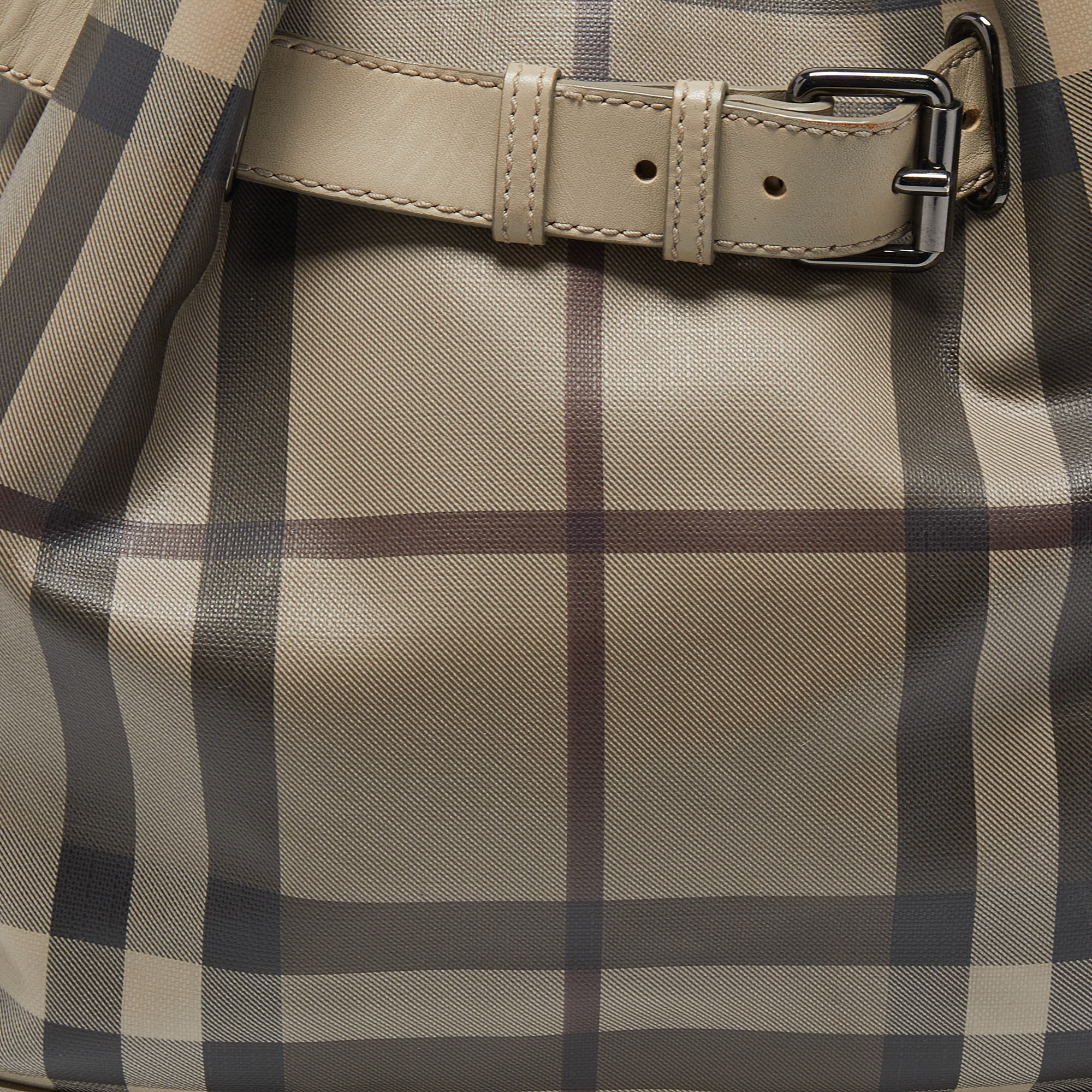 Burberry Beige Smoked Check PVC And Leather Walden Hobo
