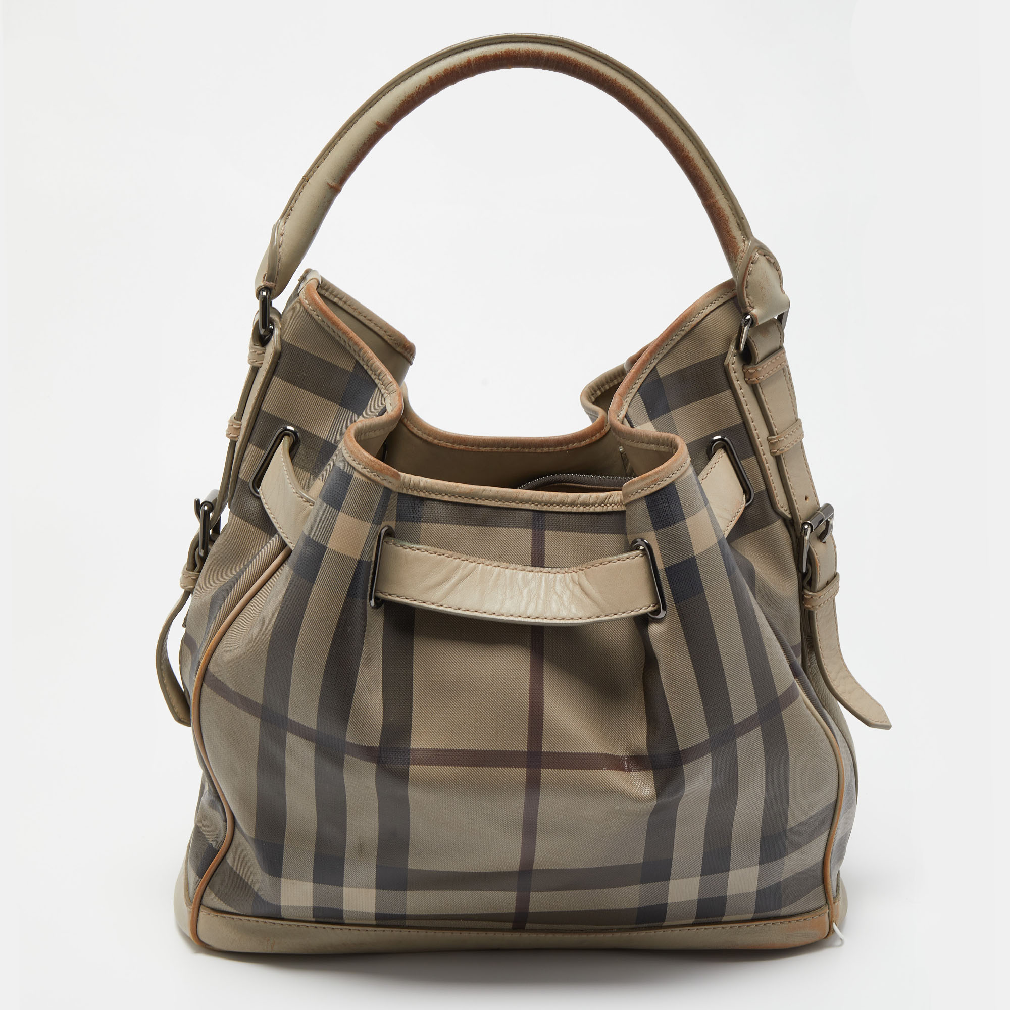 Burberry Beige Smoked Check PVC And Leather Walden Hobo