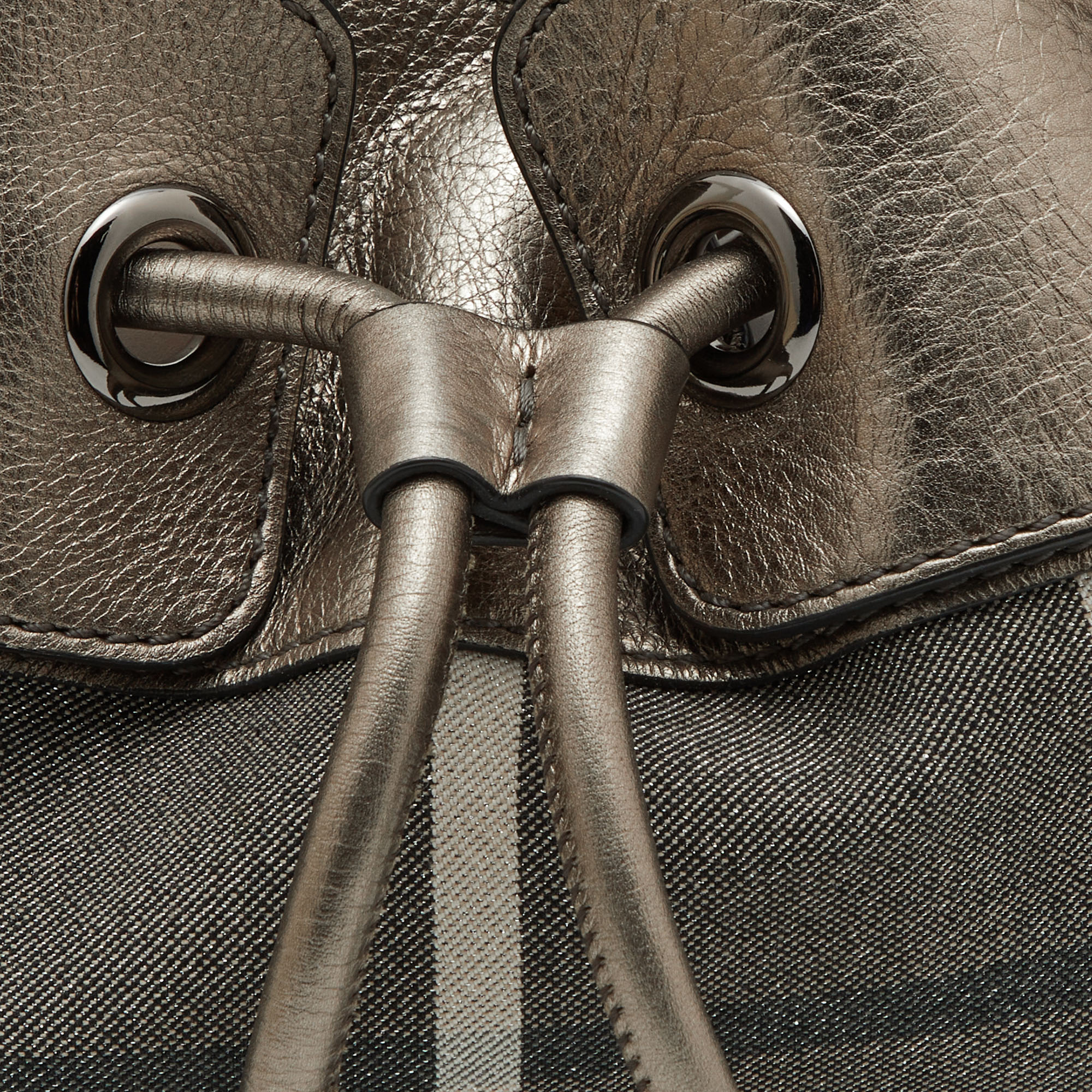 Burberry Metallic  Housecheck Fabric And Leather Warrior Hobo
