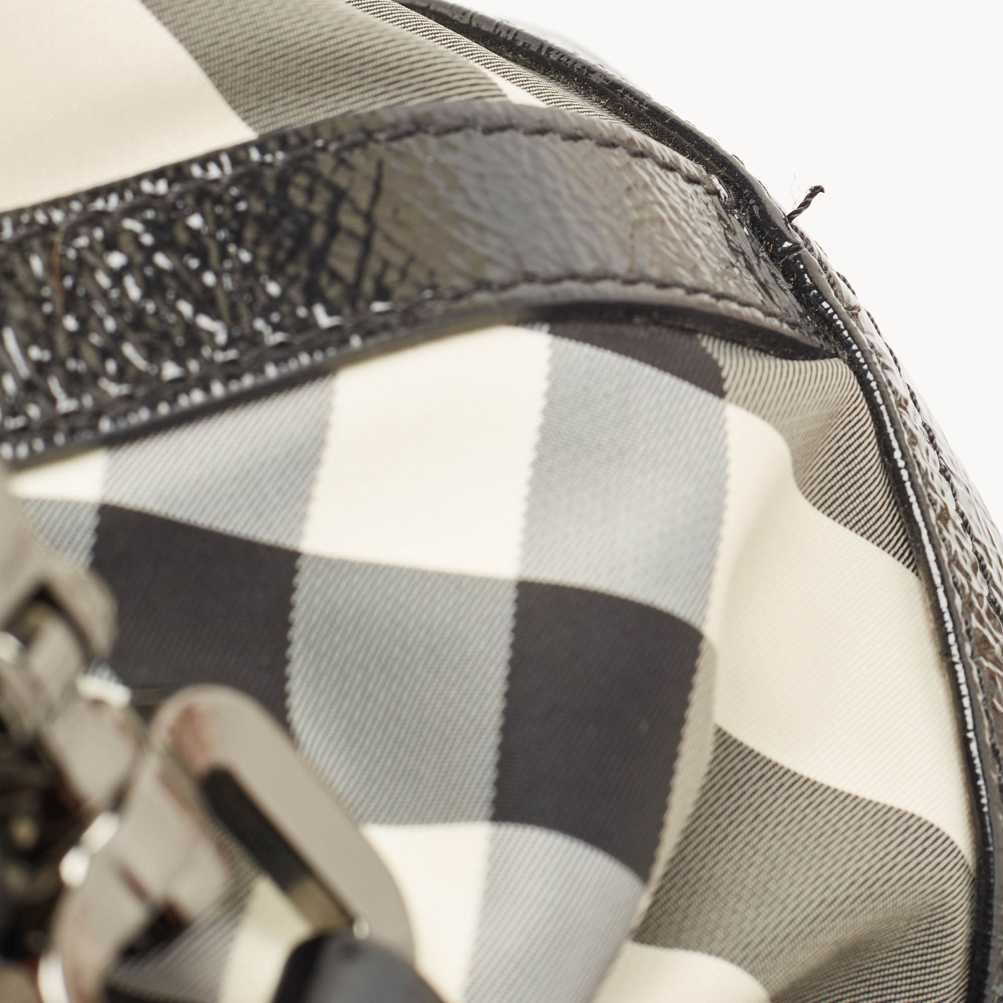 Burberry Black/Grey Beat Check Nylon And Patent Leather Lowry Tote