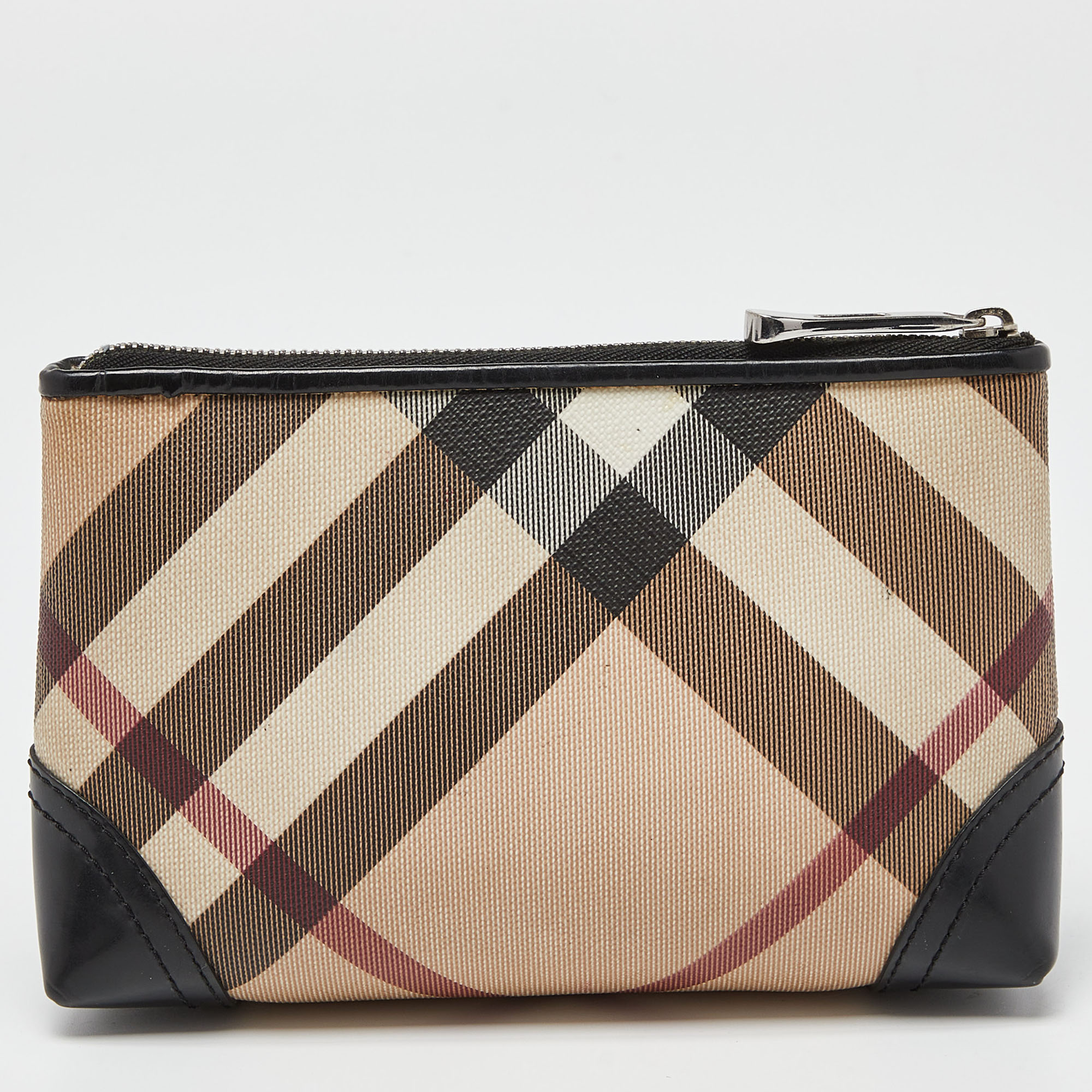 Burberry Beige/Black Nova Check Coated Canvas And Patent Leather Pouch