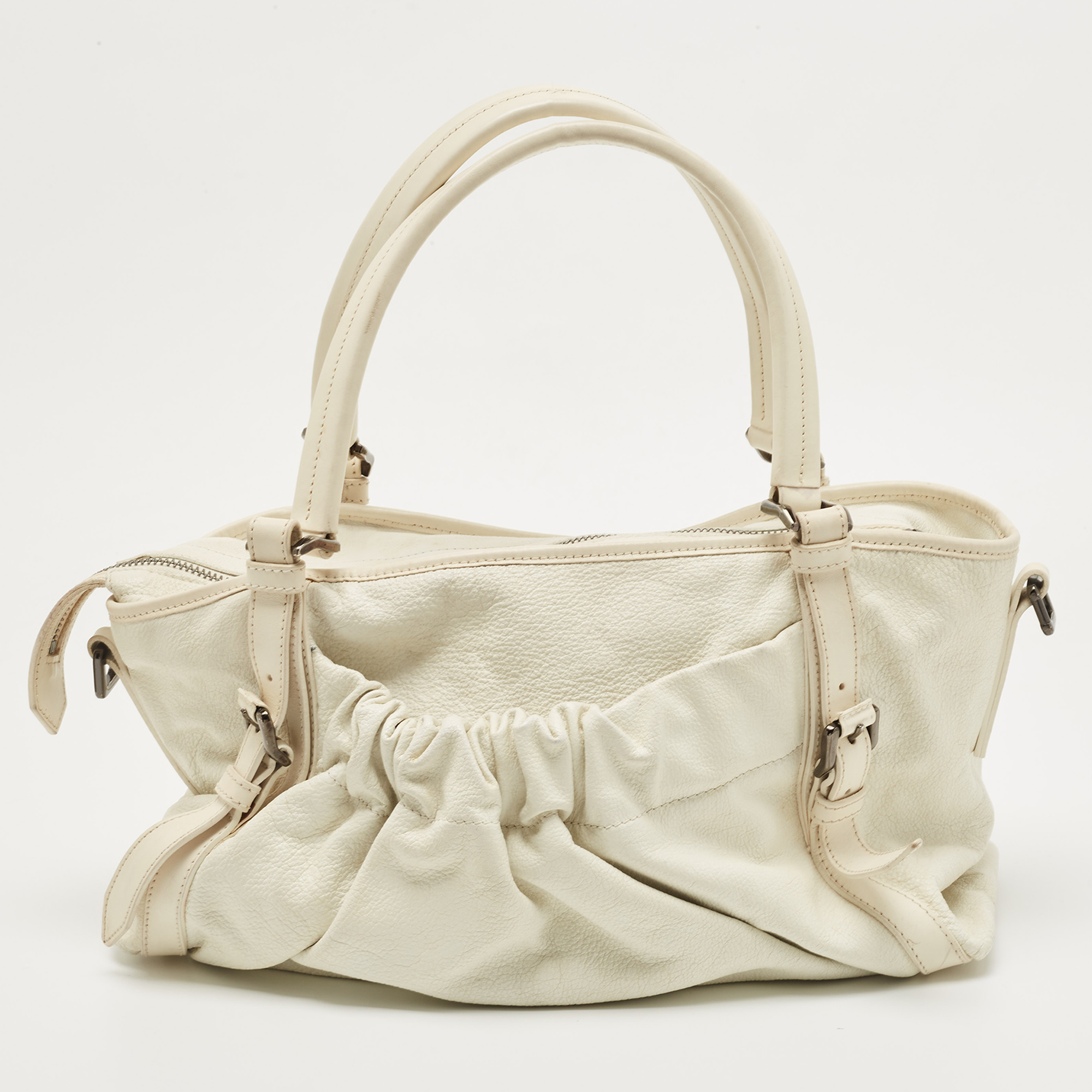 Burberry Off White Leather Drawstring Tote