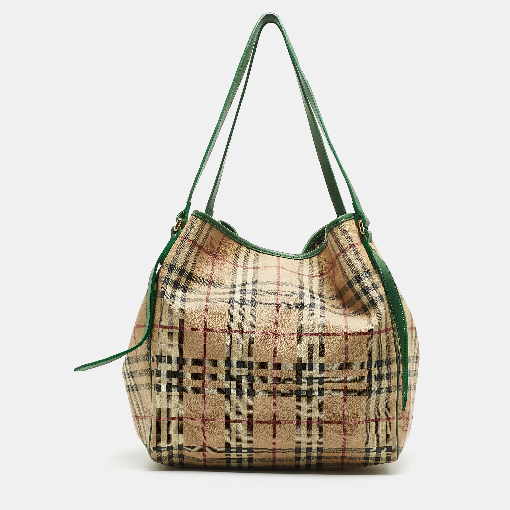 Burberry Beige/Green Haymarket Check PVC And Leather Large Canterbury Tote