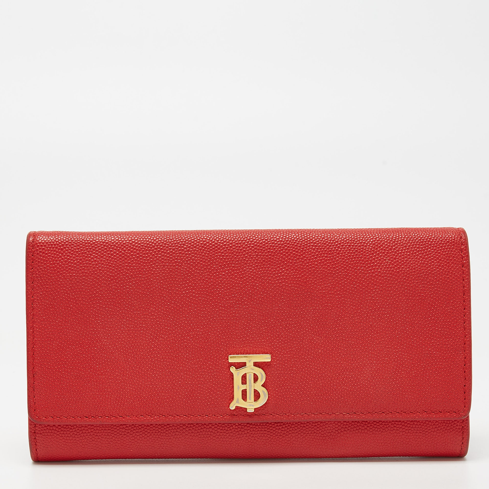 Burberry Red Leather TB Logo Continental Wallet