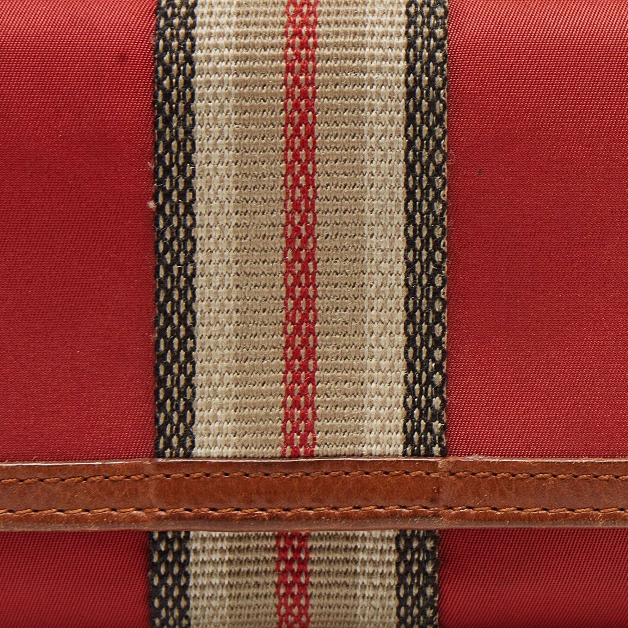 Burberry Red/Brown Nylon And Leather Stripe Flap Continental Wallet