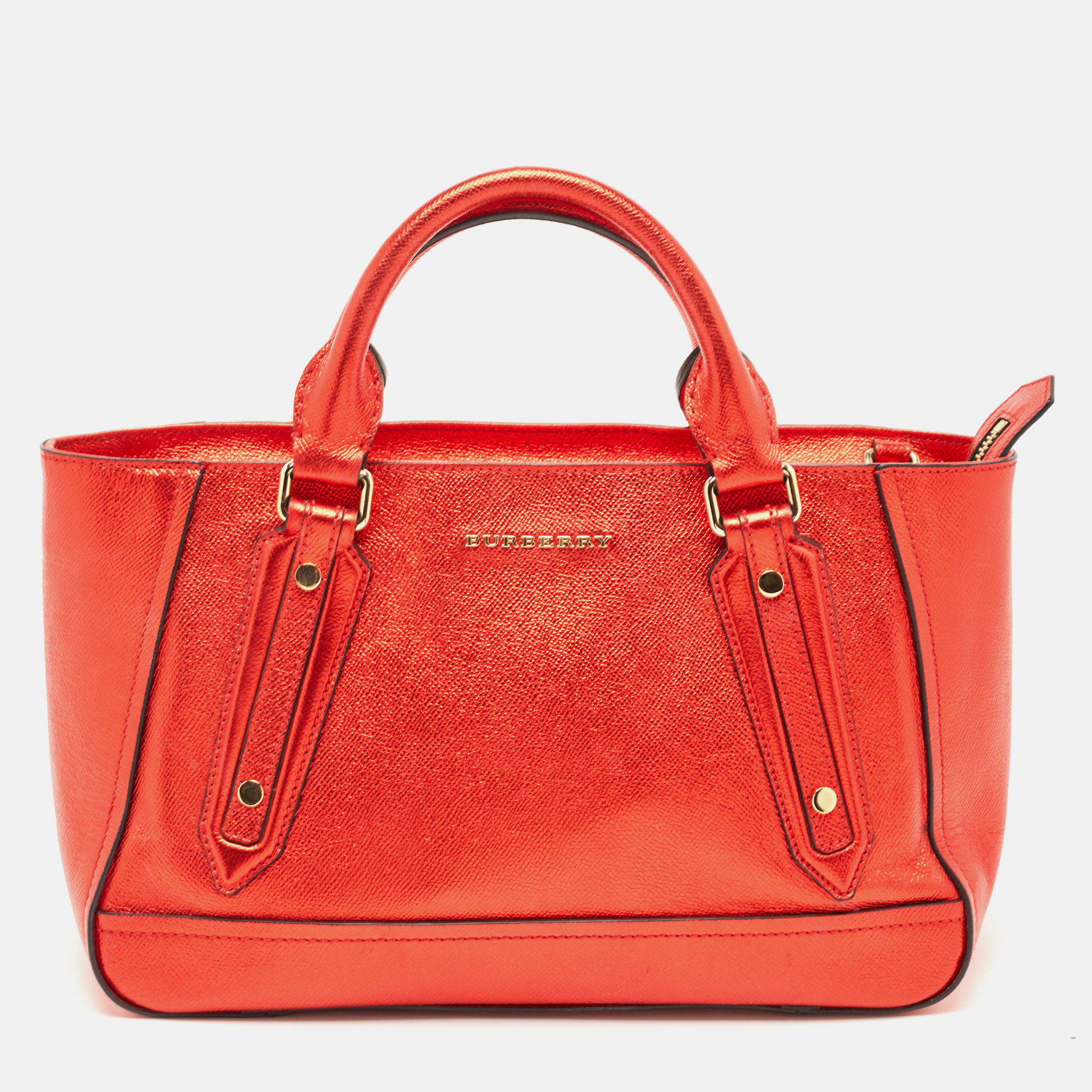 Burberry Metallic Red Leather Somerford Convertible Tote