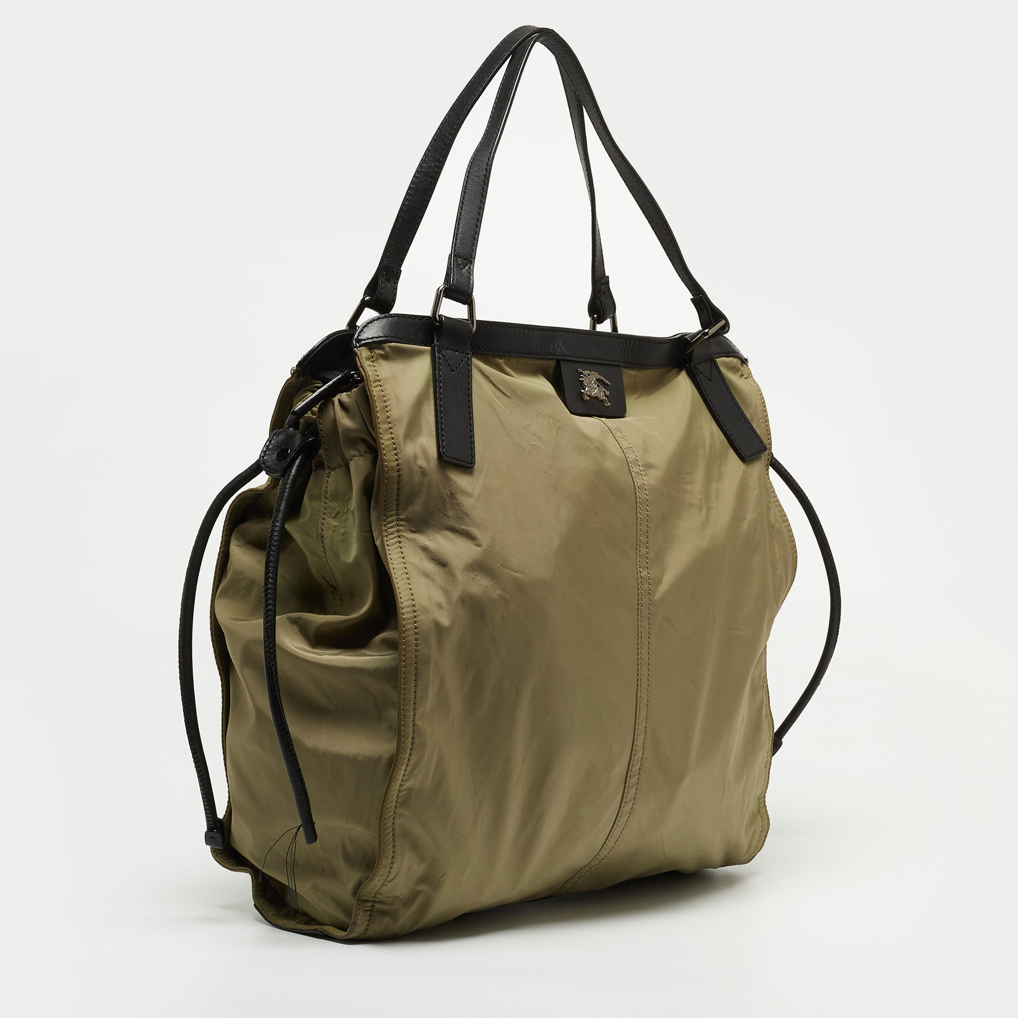 Burberry Military Green Nylon And Leather Buckleigh Tote