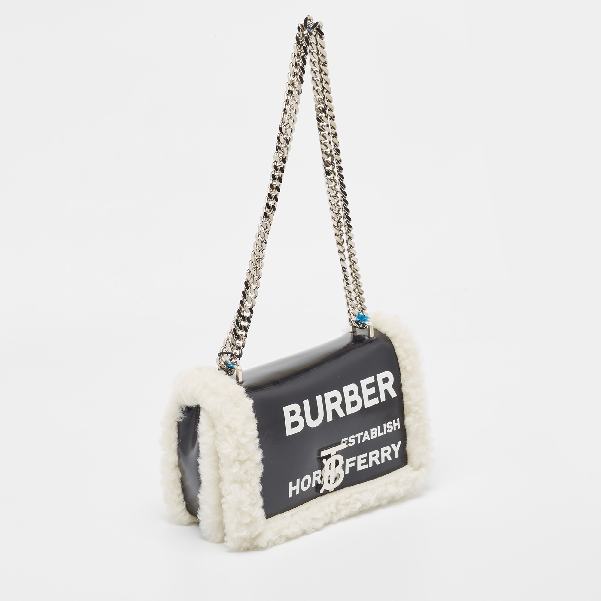 Burberry Black/White Leather And Fox Fur Small Lola Shoulder Bag