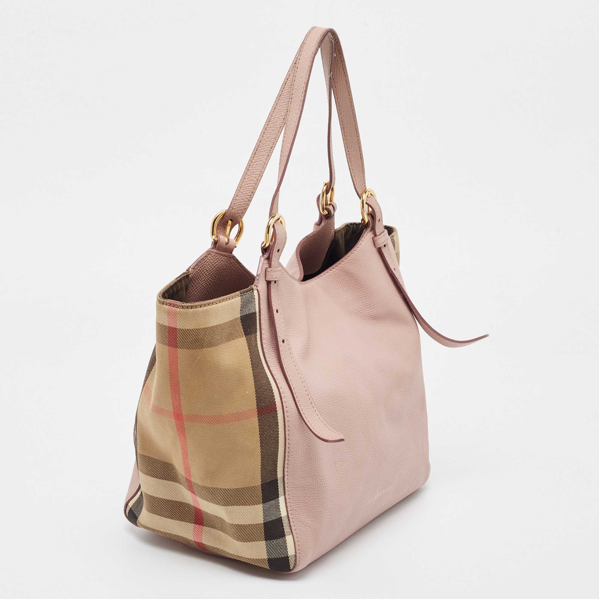 Burberry Pink/Beige House Check Fabric And Leather Small Canterbury Tote