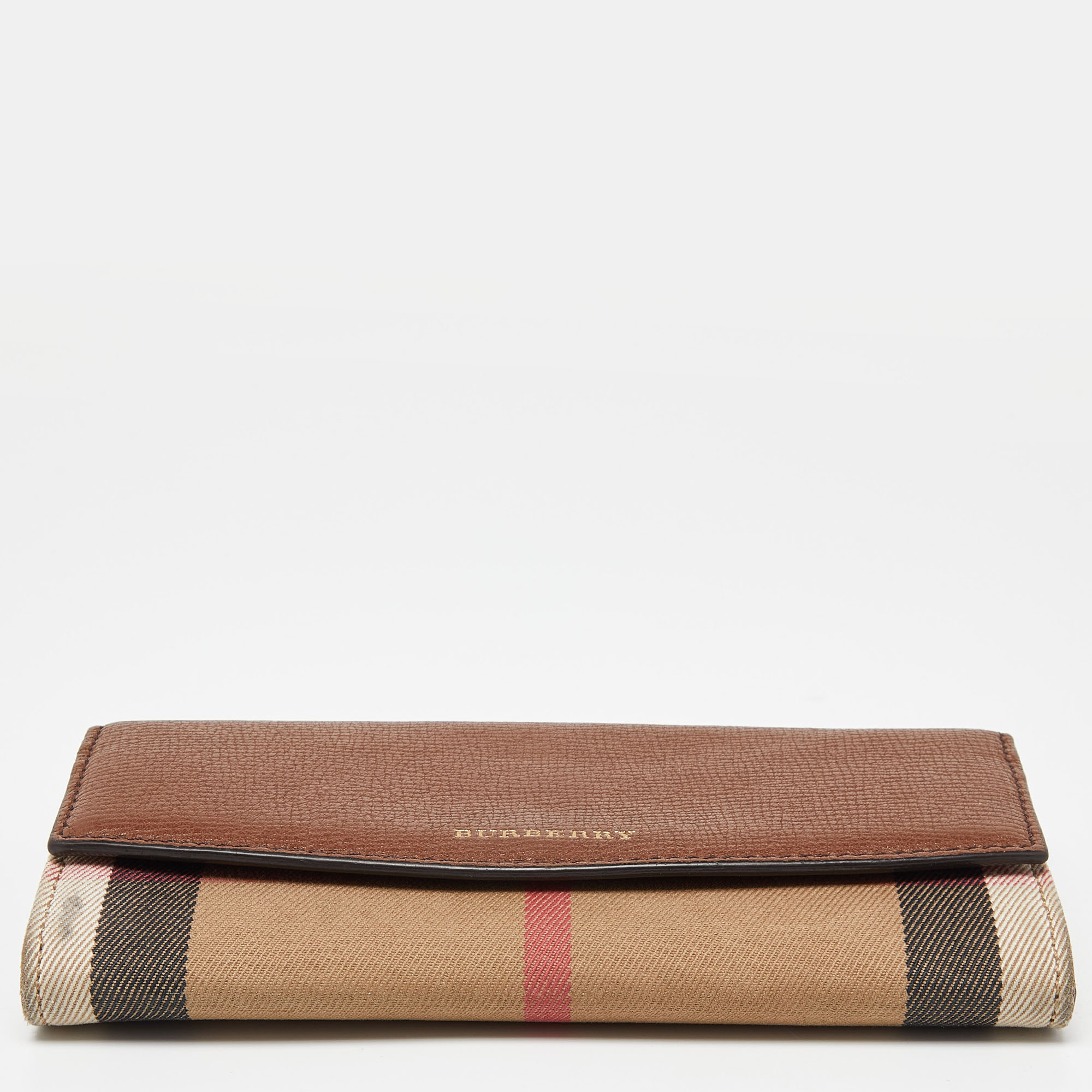 Burberry Brown/Beige Check Canvas And Leather Flap Continental Wallet