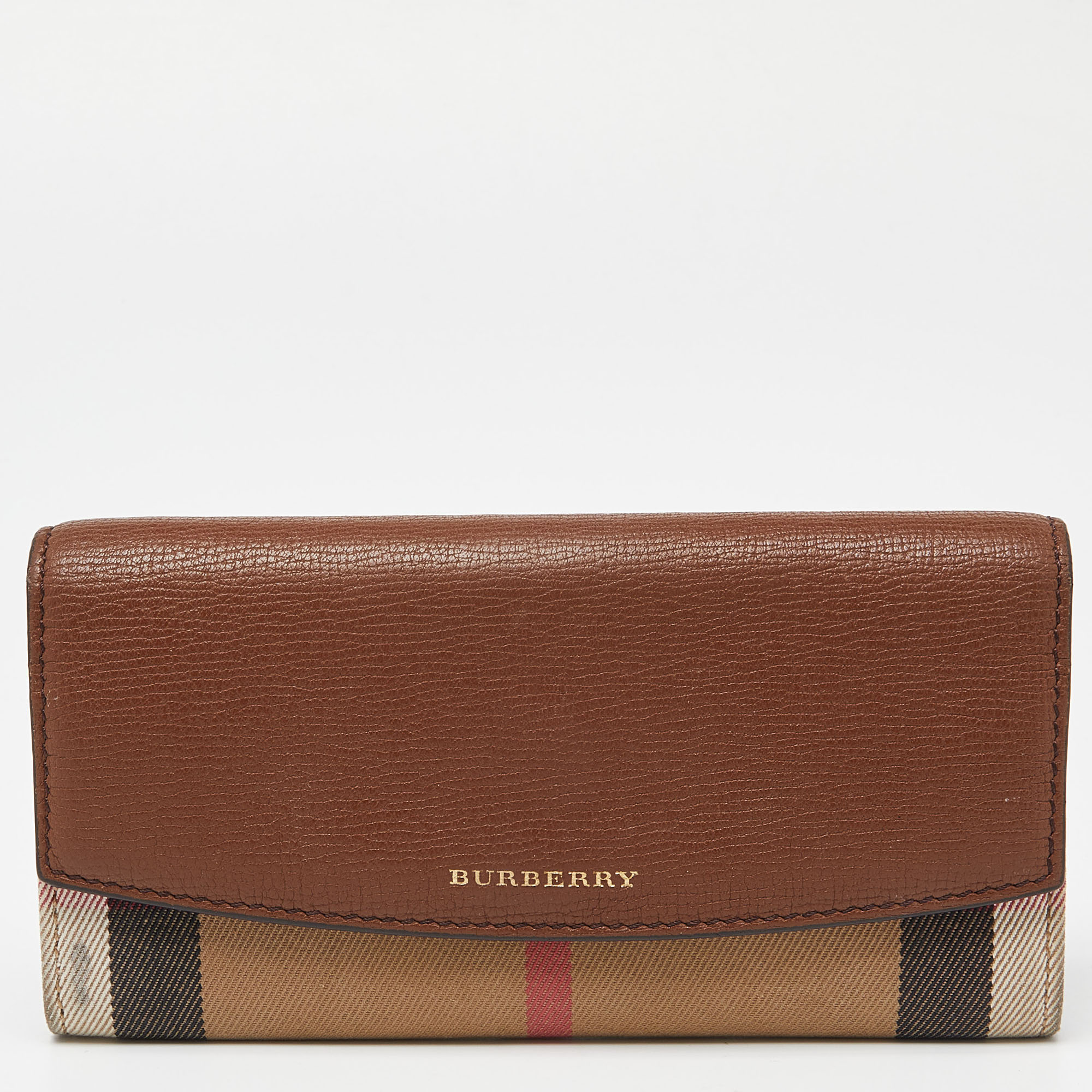 Burberry Brown/Beige Check Canvas And Leather Flap Continental Wallet