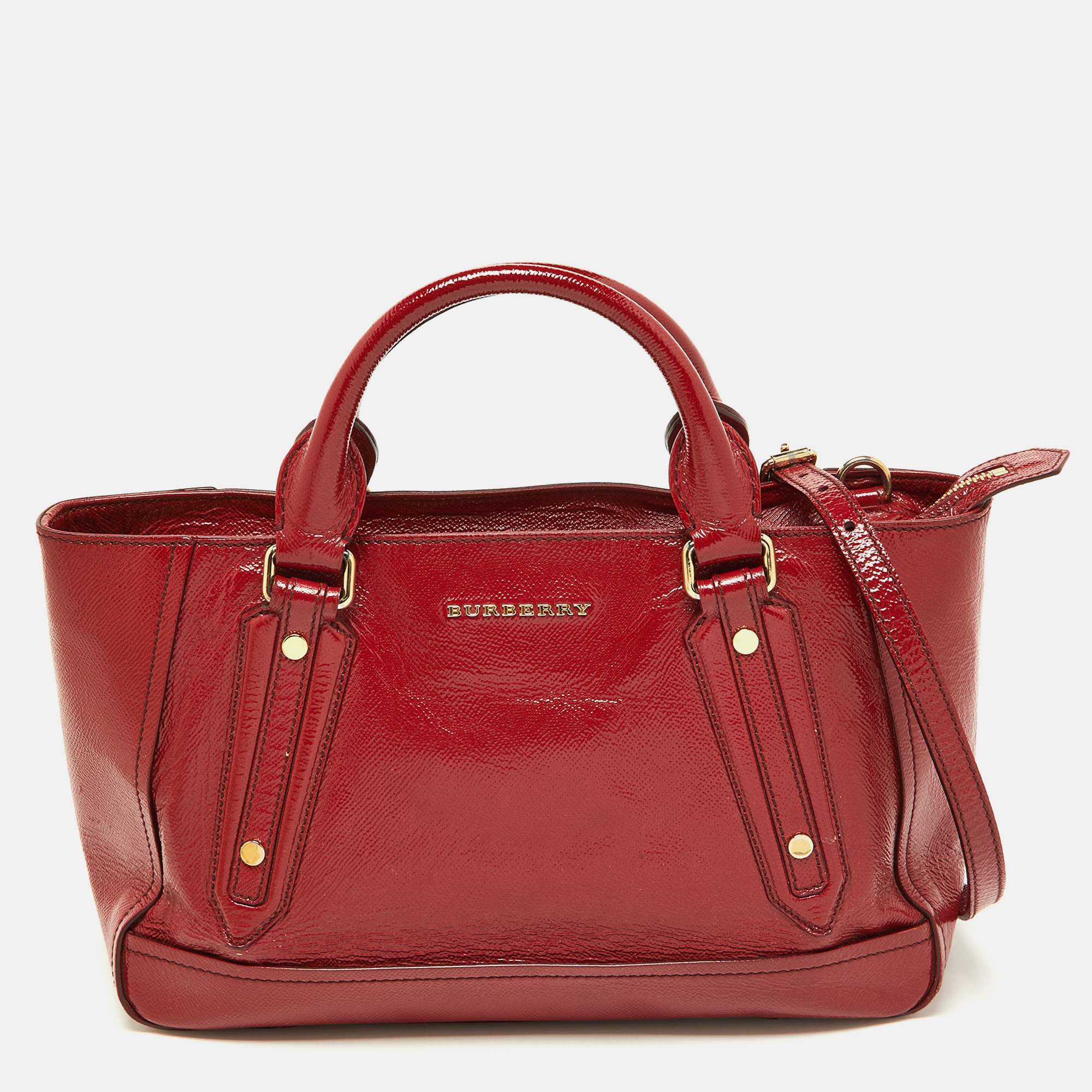 Burberry Red Patent Leather Somerford Convertible Tote