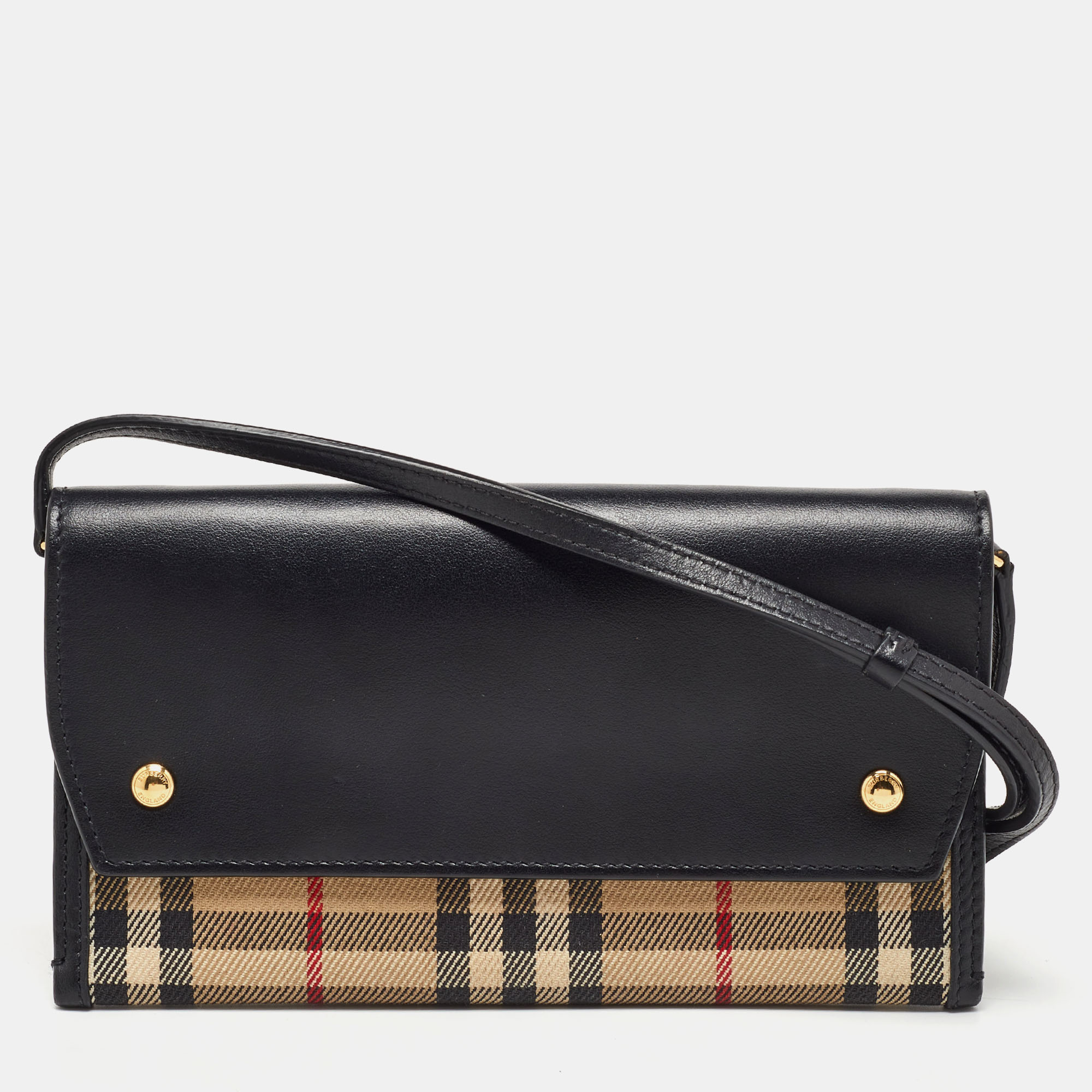 Burberry Black/Beige 1983 Knight Check Canvas And Leather Crossbody Bag