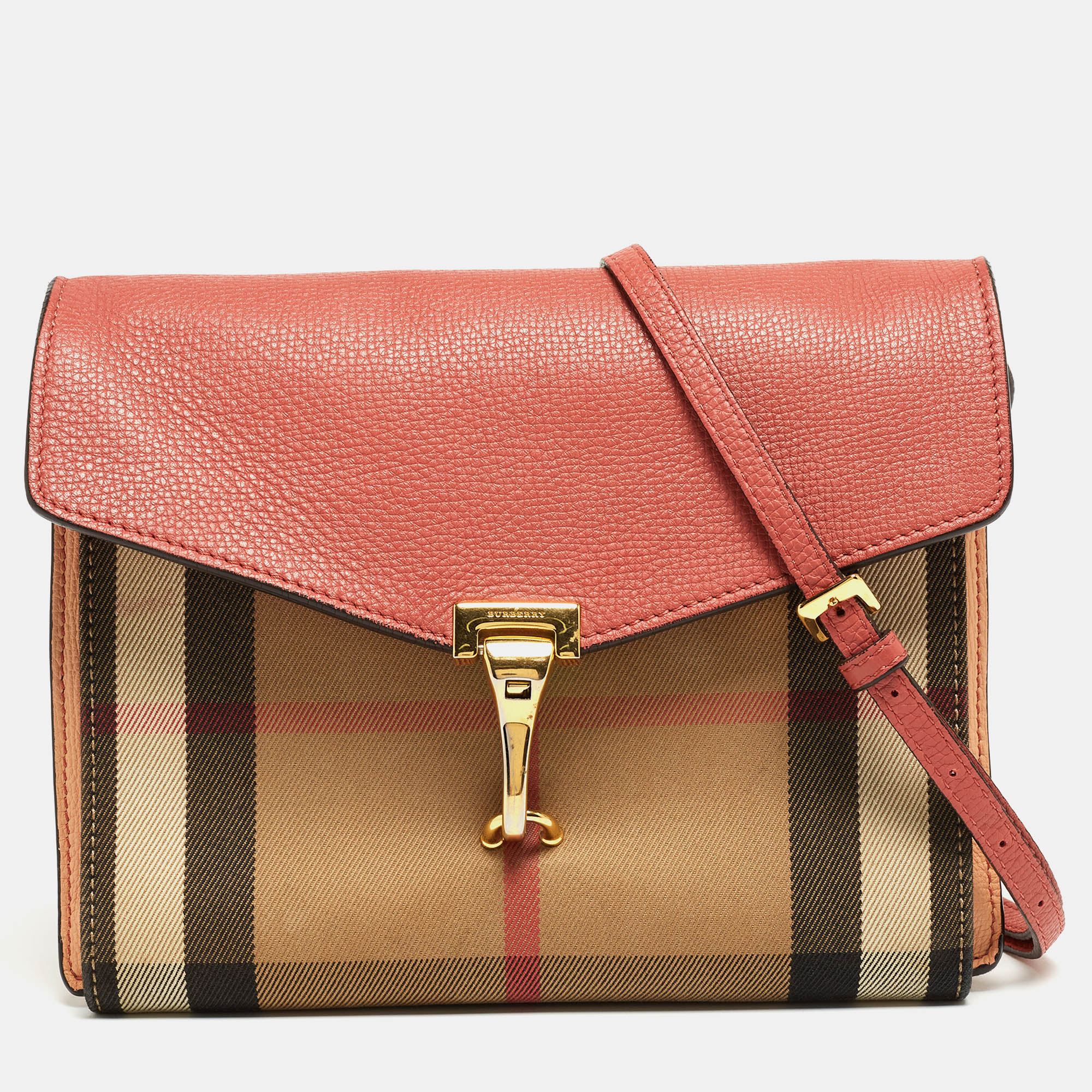 Burberry Pink/Beige House Check Canvas And Leather Macken Shoulder Bag